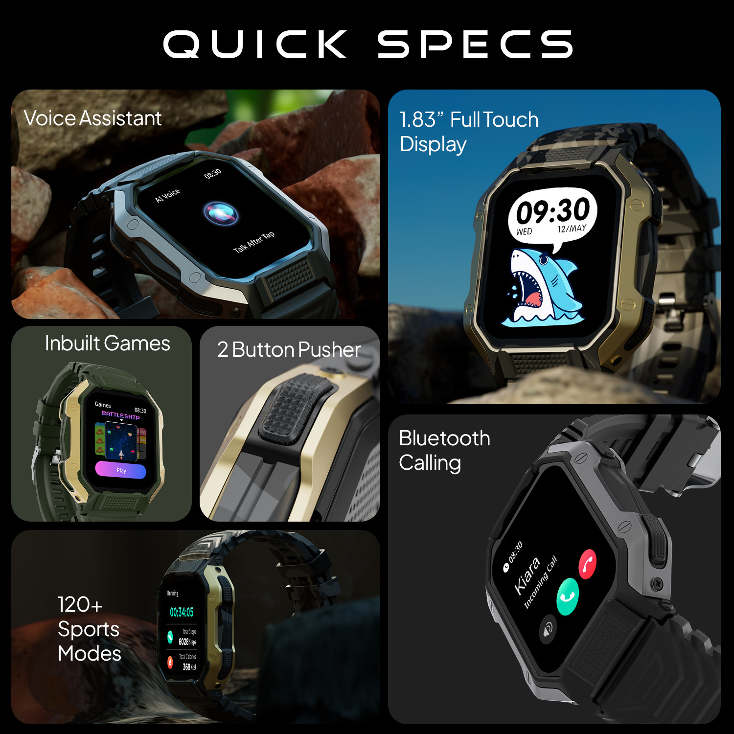 Image of Fire-Boltt Shark 46.5mm (1.83) Smartwatch with Rugged Outdoor Design, Bluetooth Calling Smartwatch