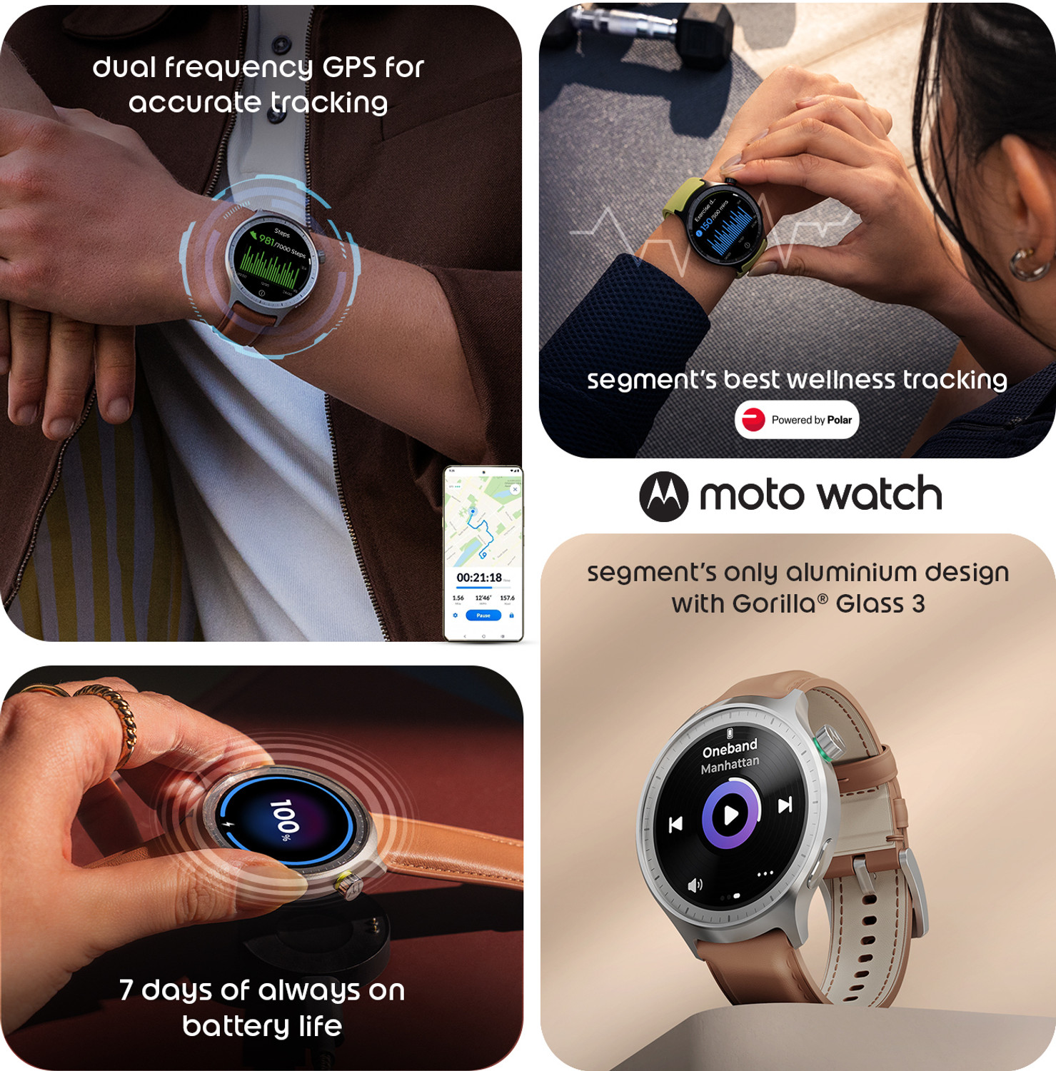 Image of MOTOROLA Moto Watch 1.4 inch OLED, AOD, Dual band GPS, Powered by Polar, Android only Smartwatch
