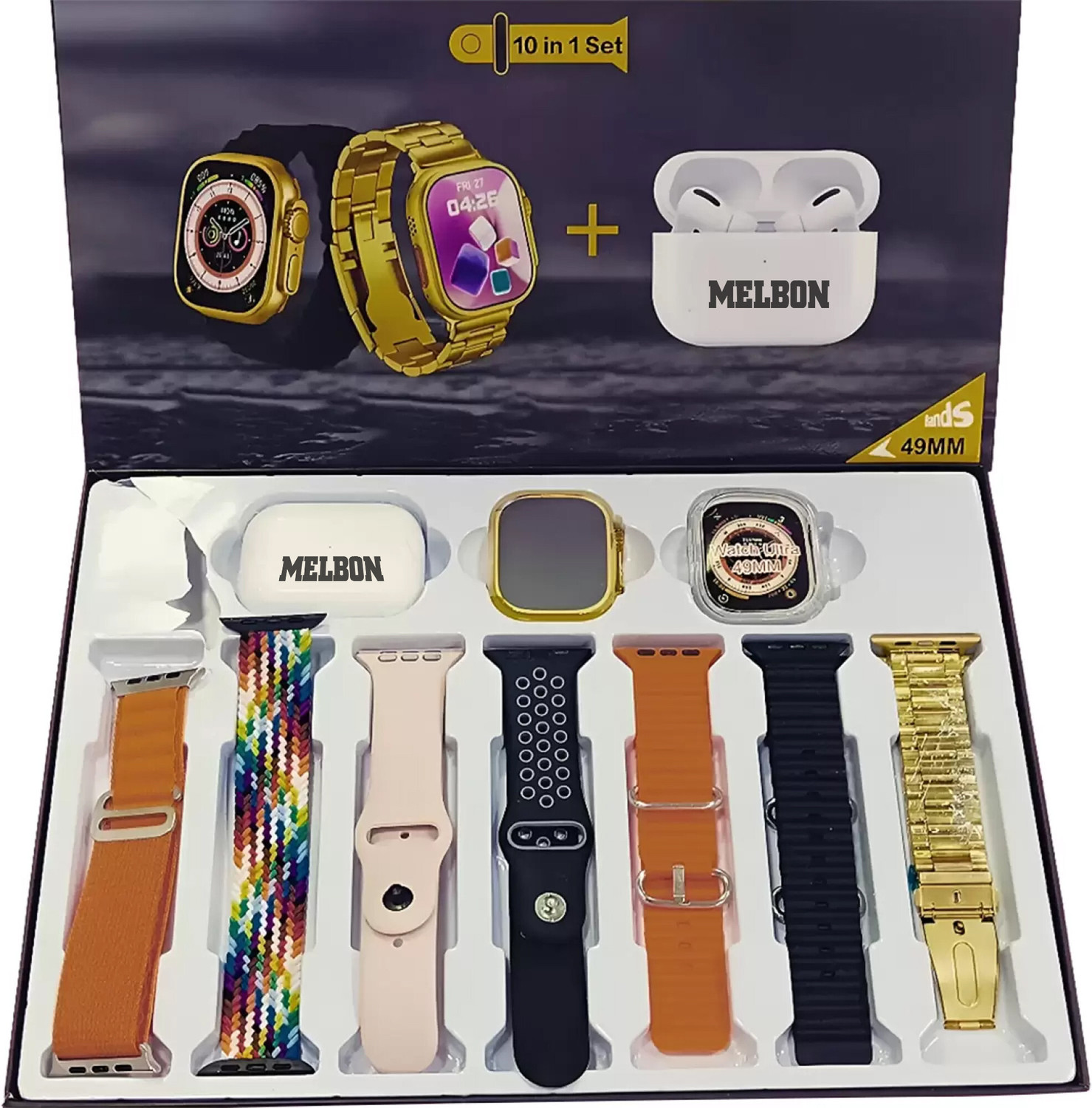 Image of Melbon H20 Ultra Bluetooth calling, Phone Book,Music Control,Voice assis. with 1 - TWS Smartwatch