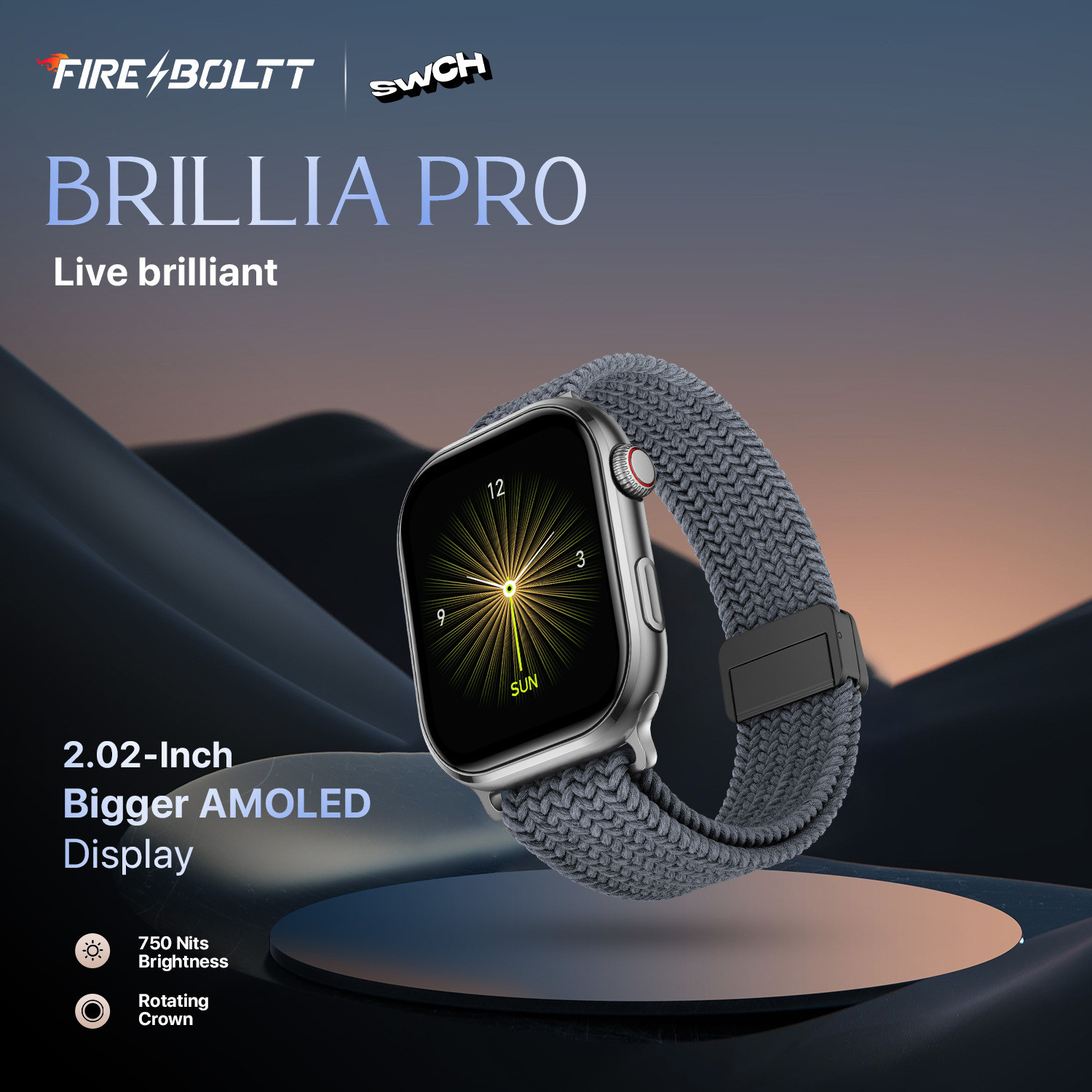 Image of Fire-Boltt Brillia Pro 51.3mm (2.02) Largest AMOLED Display, Bluetooth Calling,Premium Look Smartwatch