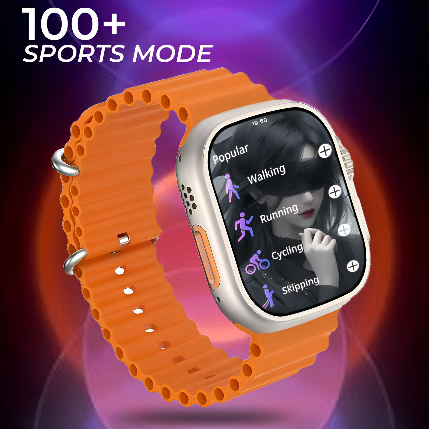 Image of Melbon T800 Ultra Orange Full HD Display with Customizable Watch Faces, BT Calling Smartwatch