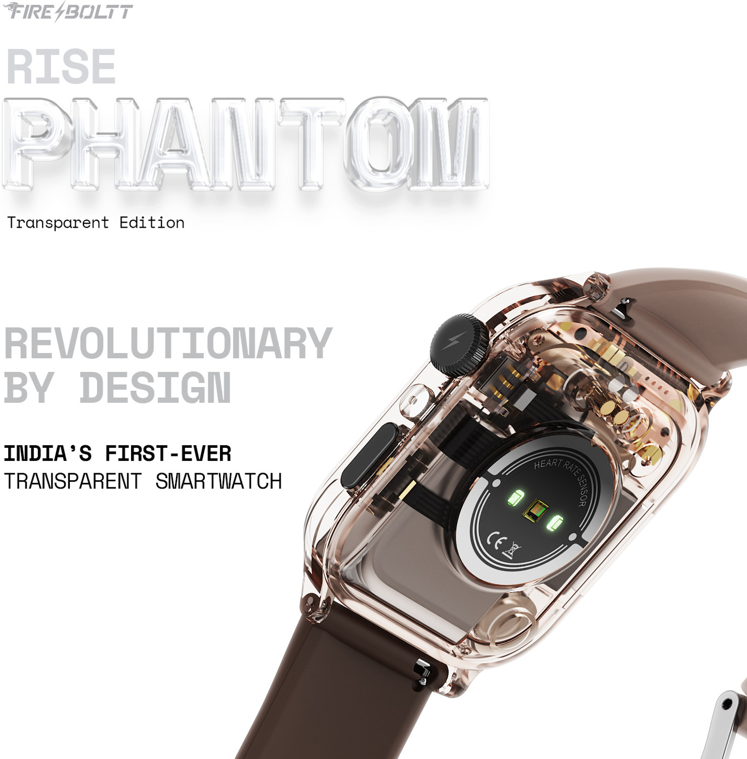 Image of Fire-Boltt Rise Phantom 1.85 Display Transparent Clear Body Design Rotating Button BT Call Smartwatch