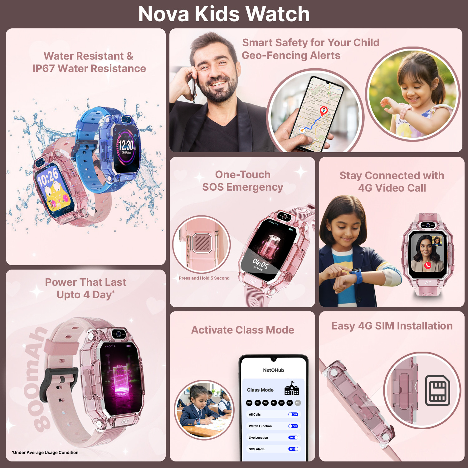 Image of Ai+ NovaWatch Kids 4G with Live GPS, Video Call, SOS & Geo-Fencing Smartwatch