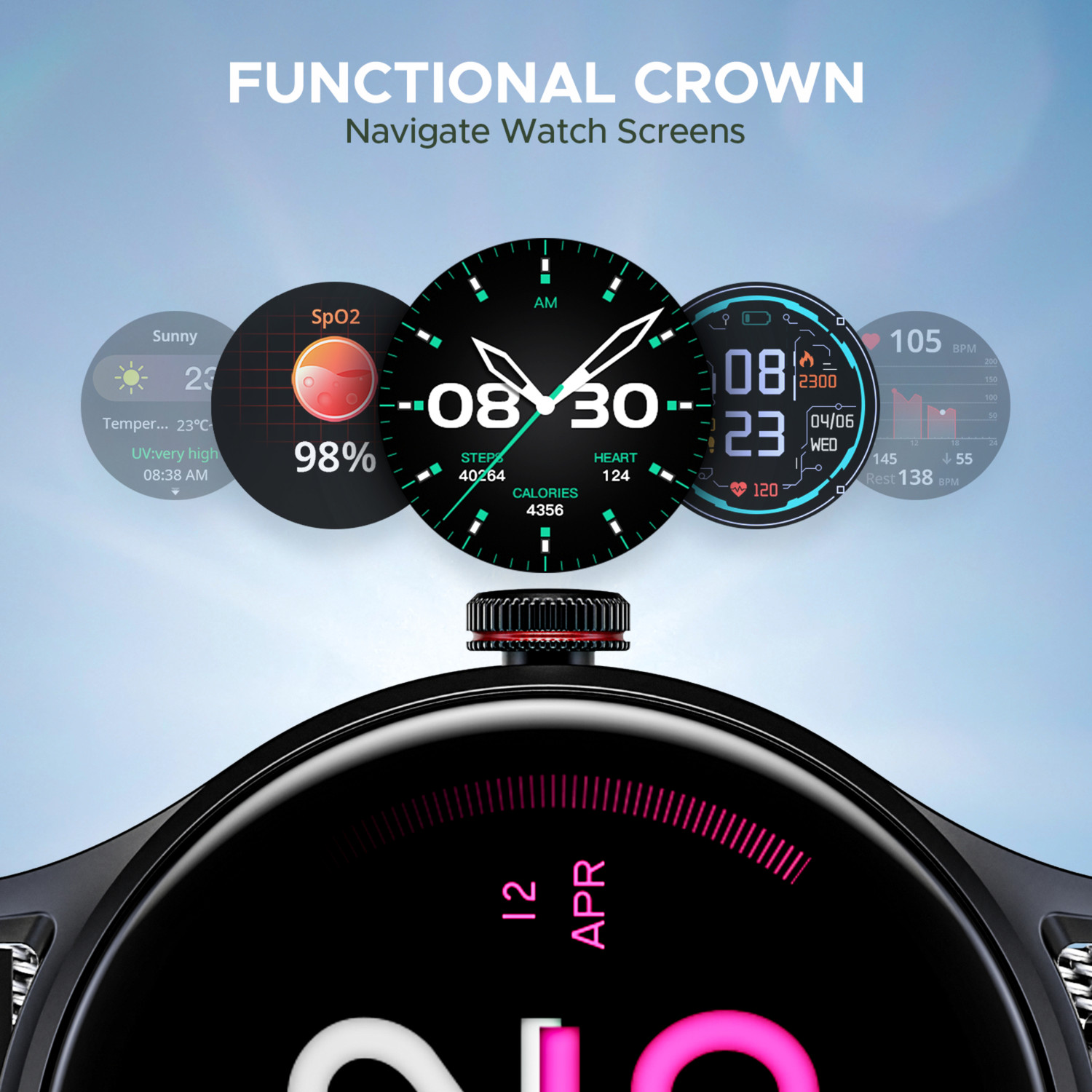 Image of boAt Lunar Vista w / 3.8 cm(1.52 inch) AuraVue AOD Display, BT Calling, Functional Crown Smartwatch