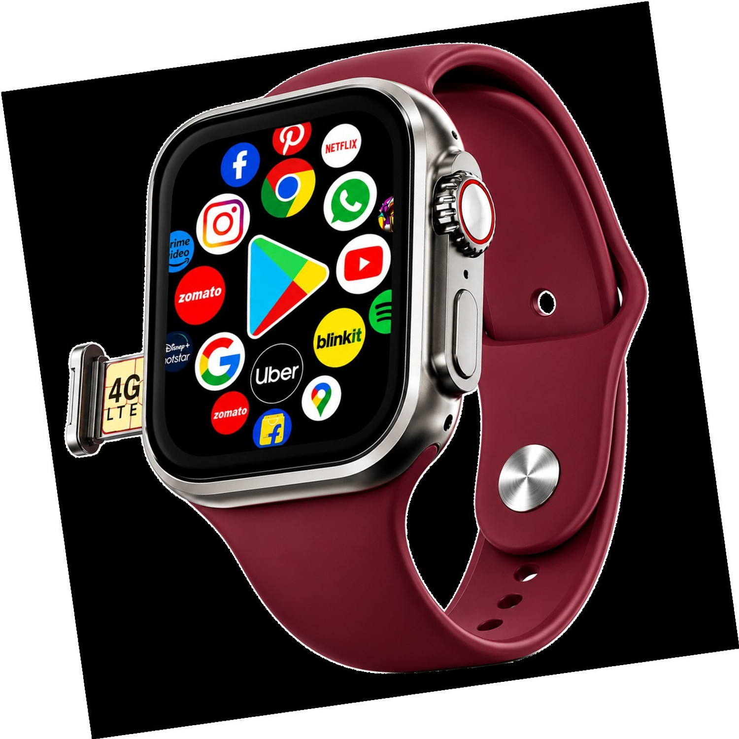 Image of ShopSmart Premium Android Smart Watch with Play Store, App Support & Business Style Smartwatch (Rich Wine Strap, Free Size)