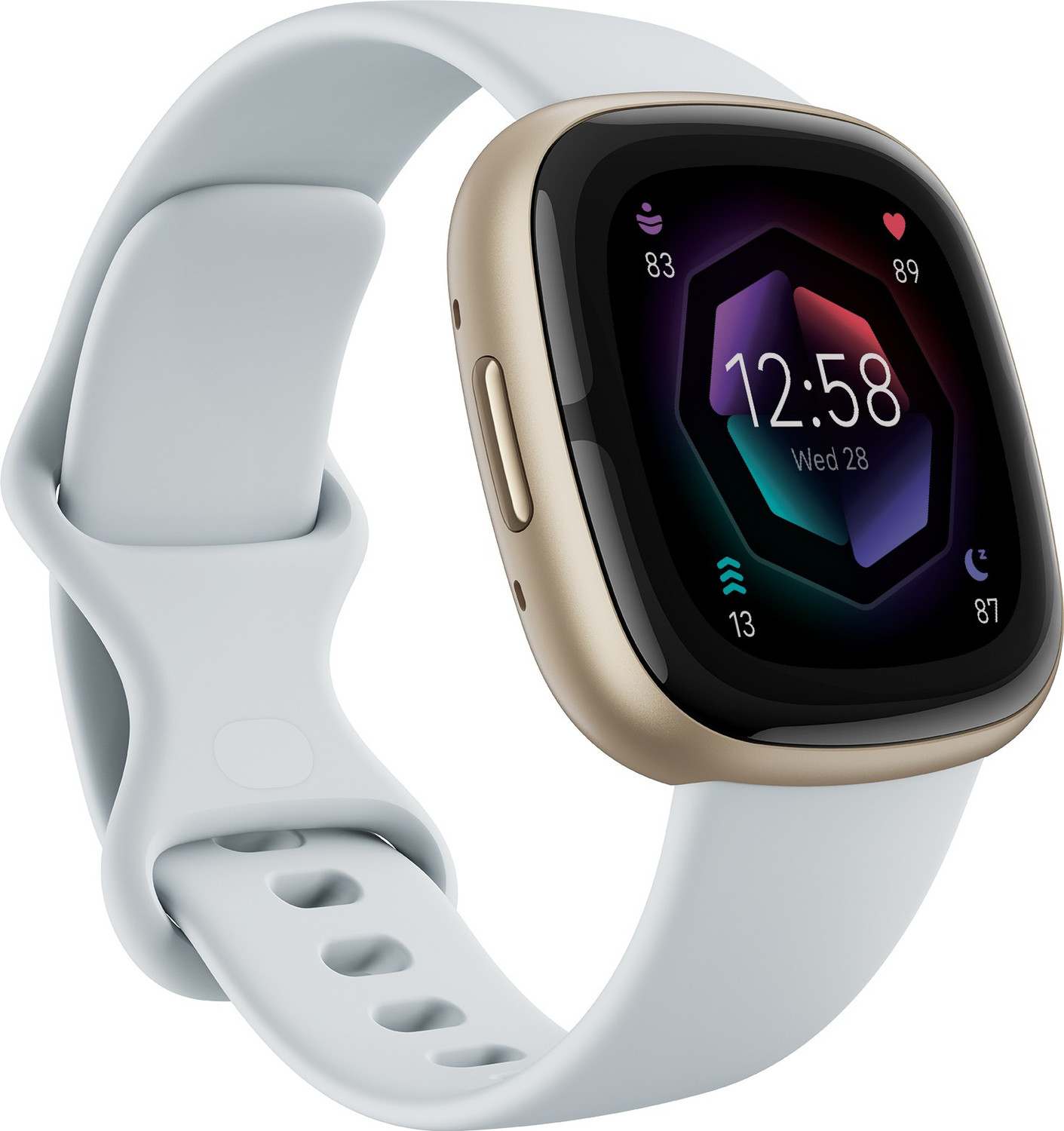 Image of FITBIT Sense 2 Health & Fitness Watch (Blue Mist / Soft Gold Aluminium) Smartwatch