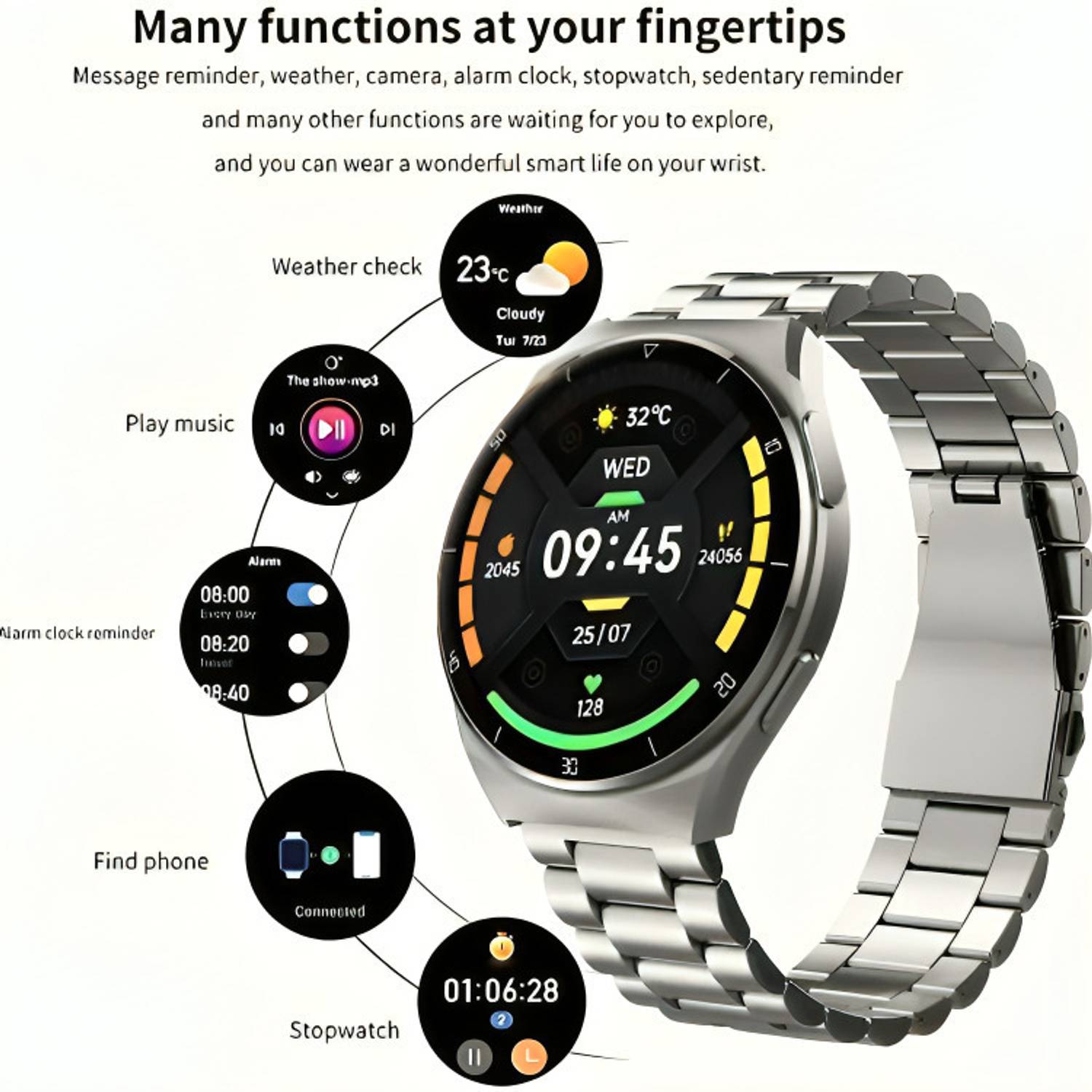 Melbon Steel Strap Heart Rate Monitoring Smartwatch - Image 3