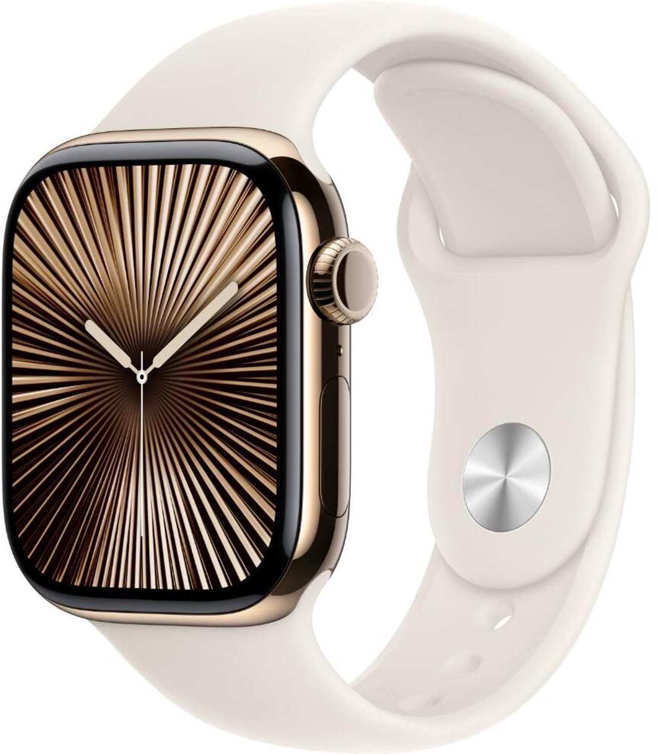 Image of Apple Watch Series 10 GPS + Cellular 42mm Gold Titanium with Starlight Sport Band