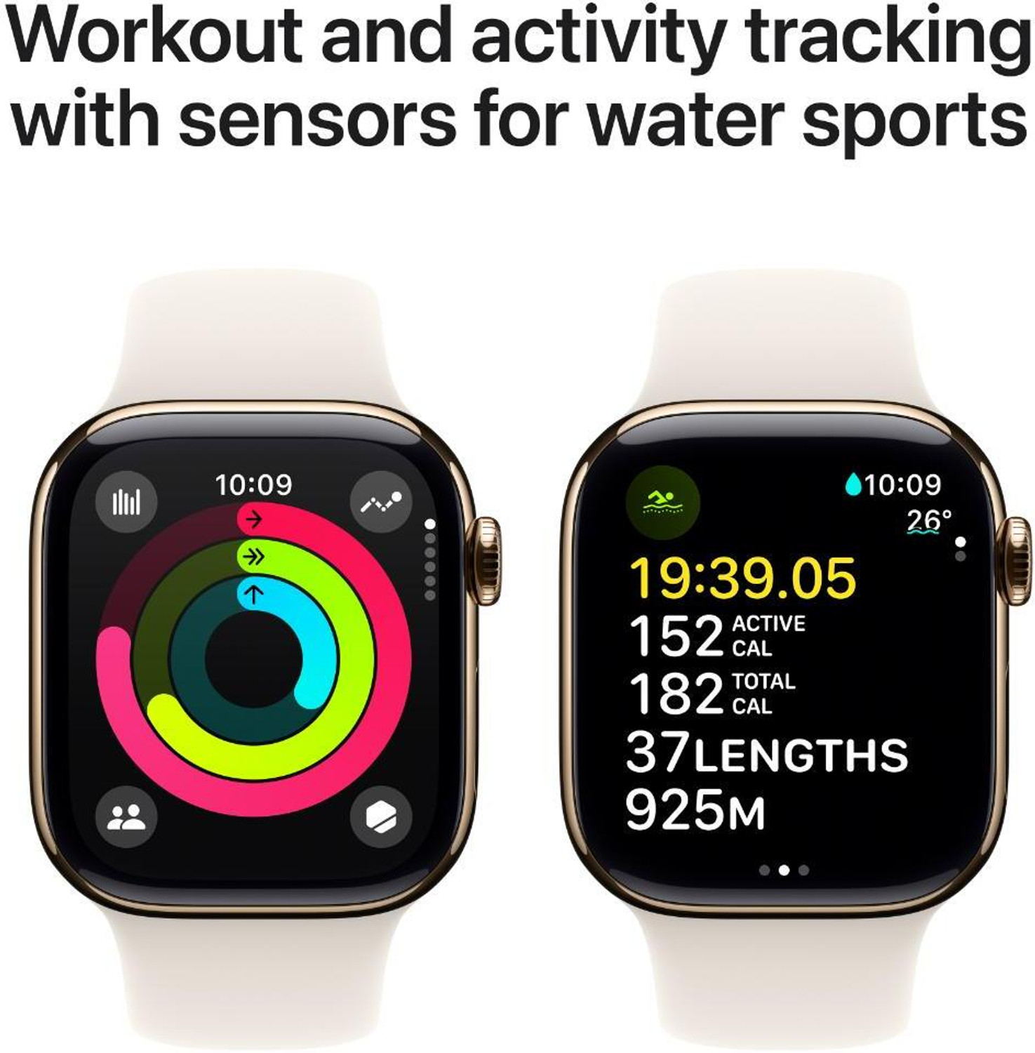 Image of Apple Watch Series 10 GPS + Cellular 42mm Gold Titanium with Starlight Sport Band