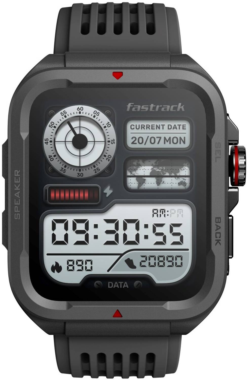 Fastrack Active 1.83" HD Display,Functional Crown,BT Calling with Advanced Chipset Rugged Smartwatch (Black Strap, Free Size)
