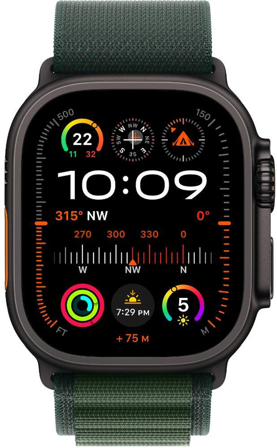 Image of Apple Watch Ultra 2 GPS + Cellular 49mm Black Titanium with Dark Green Alpine Loop