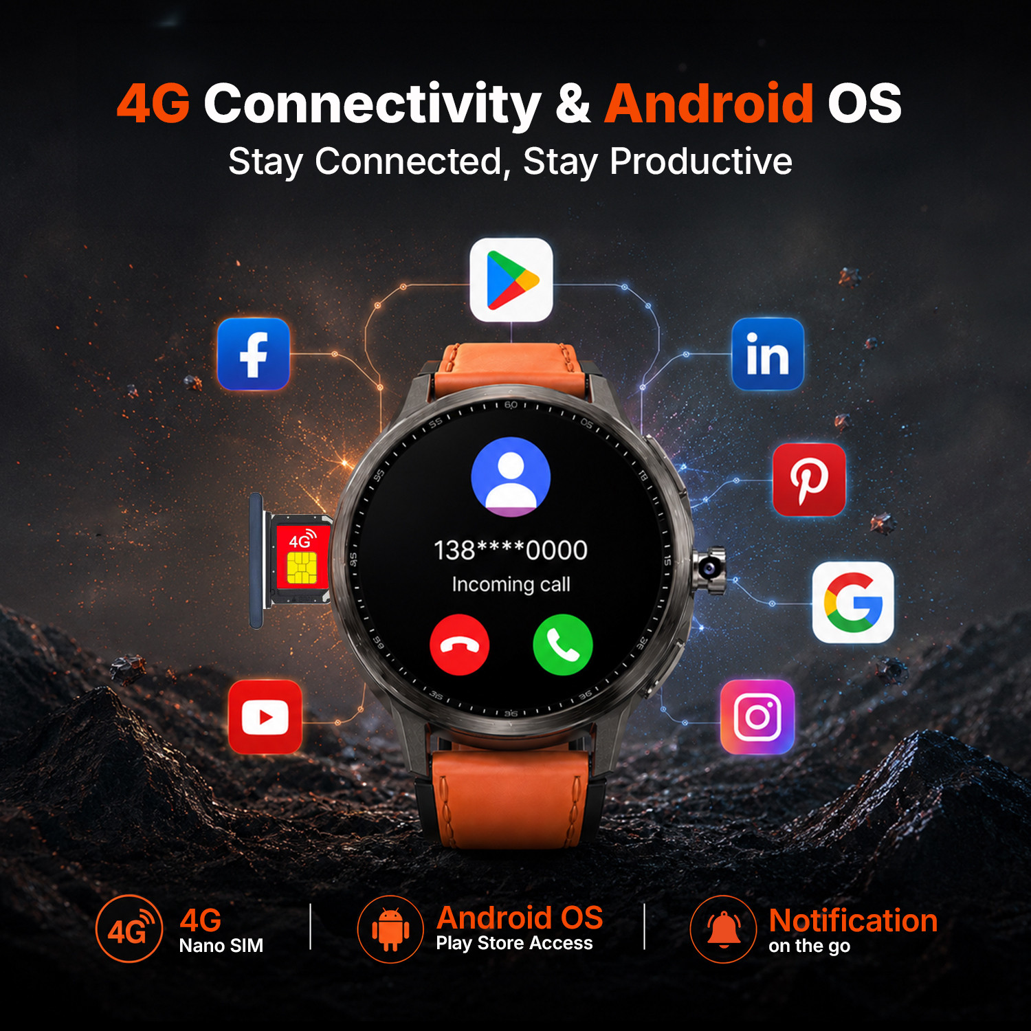 Image of Ai+ NovaWatch Rotatecam 4G Android Smartwatch, 180 Degree Rotating Camera & GPS Smartwatch