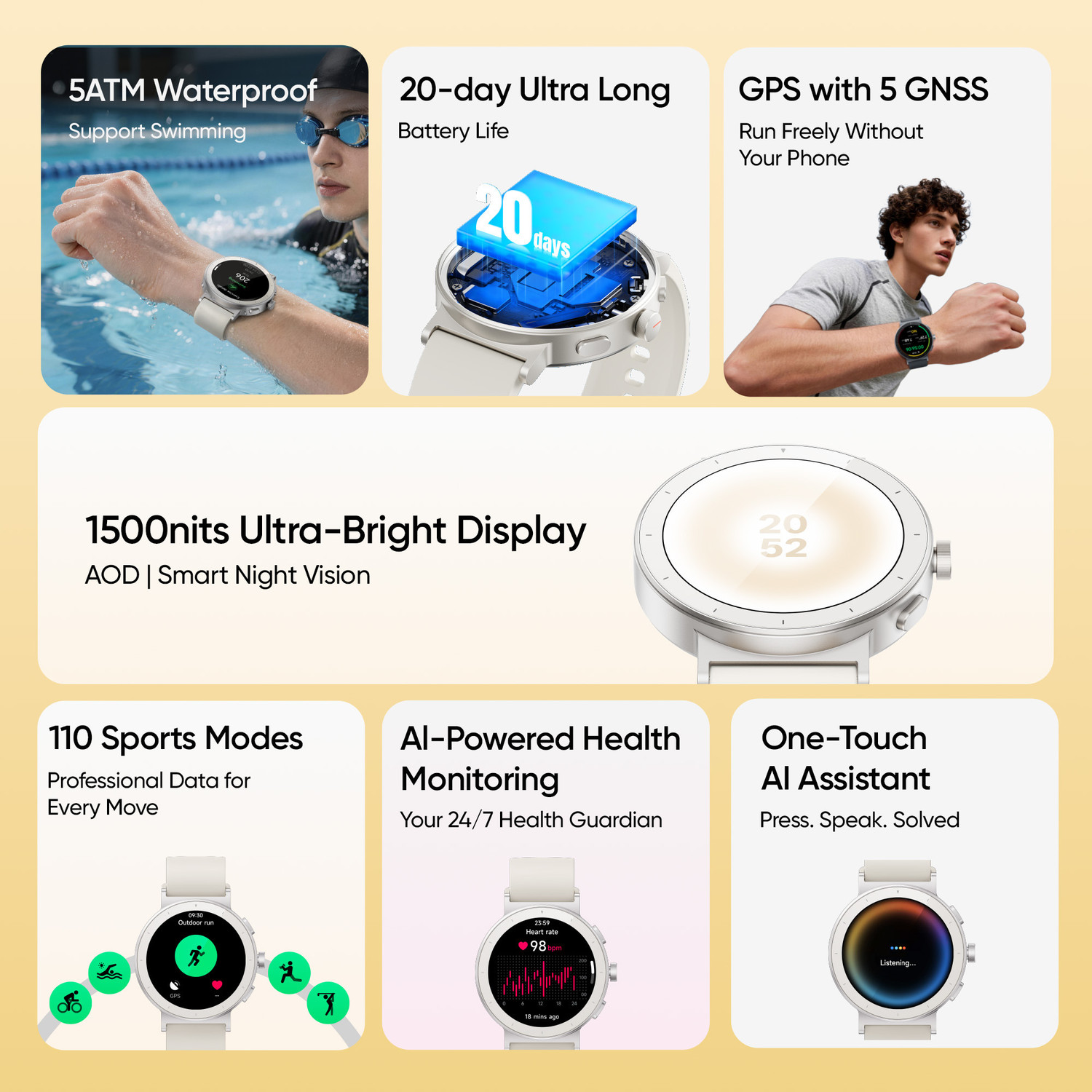 Image of realme Watch S5 1.43 AMOLED, 20-Day Battery, 5ATM, BT Calling, GPS, AI Health Smartwatch