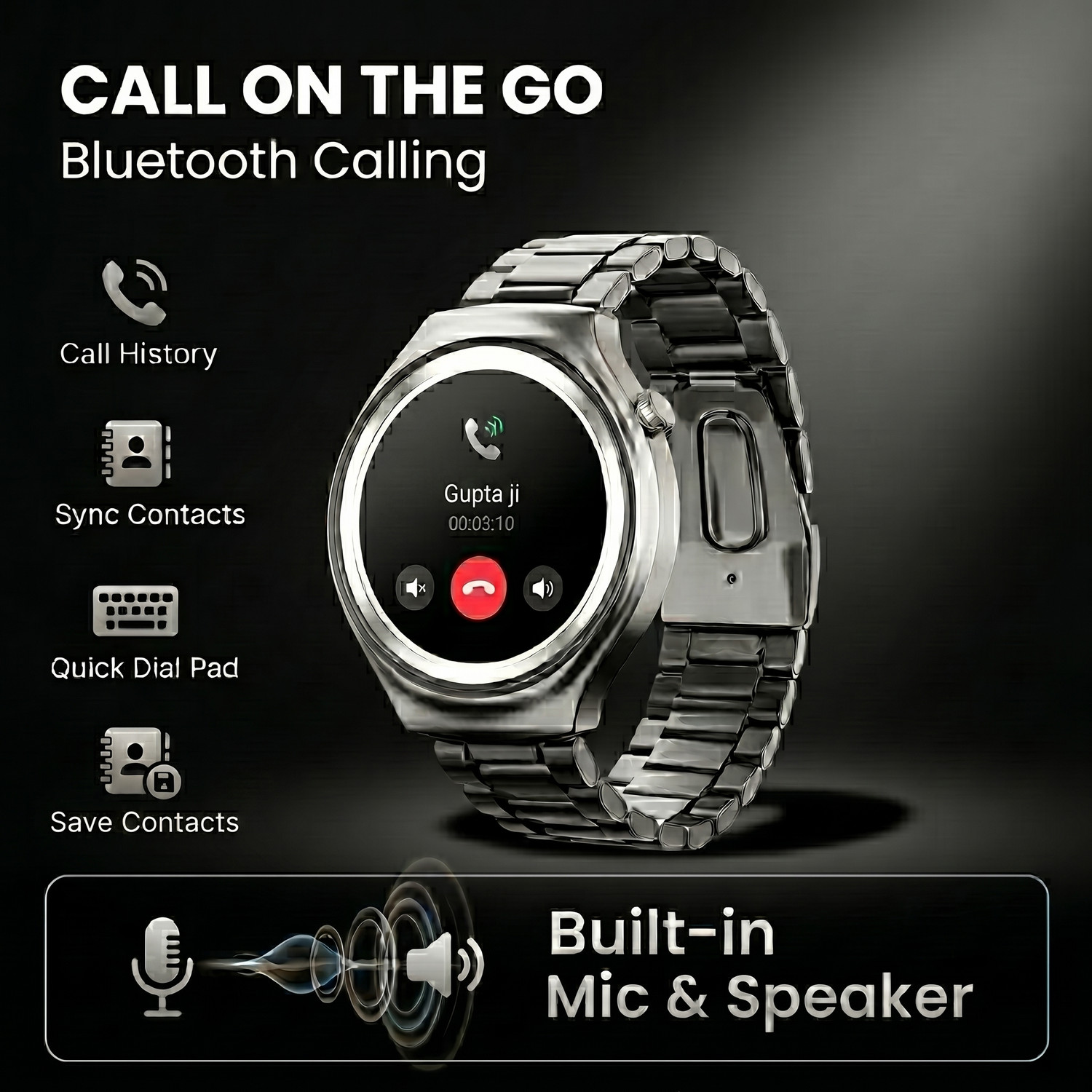 Image of Ubon BOSS Pro Smartwatch 1.43 Display, BT Calling, Metal Strap, 20-Day Battery Life Smartwatch