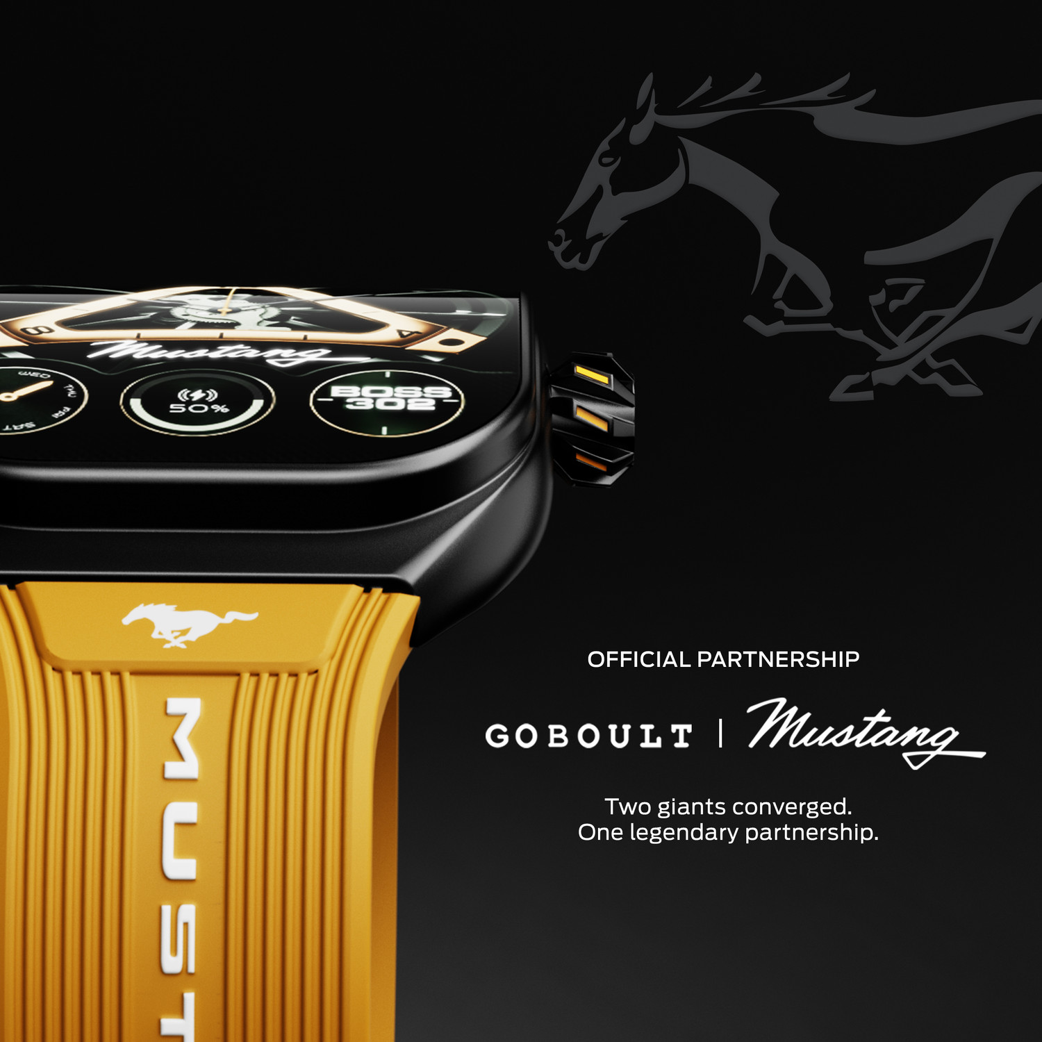 Image of GOBOULT Mustang Muscle 2.01 inch HD 3D Screen, Extra Strap, Premium Crown, 600Nits, IP68 Smartwatch