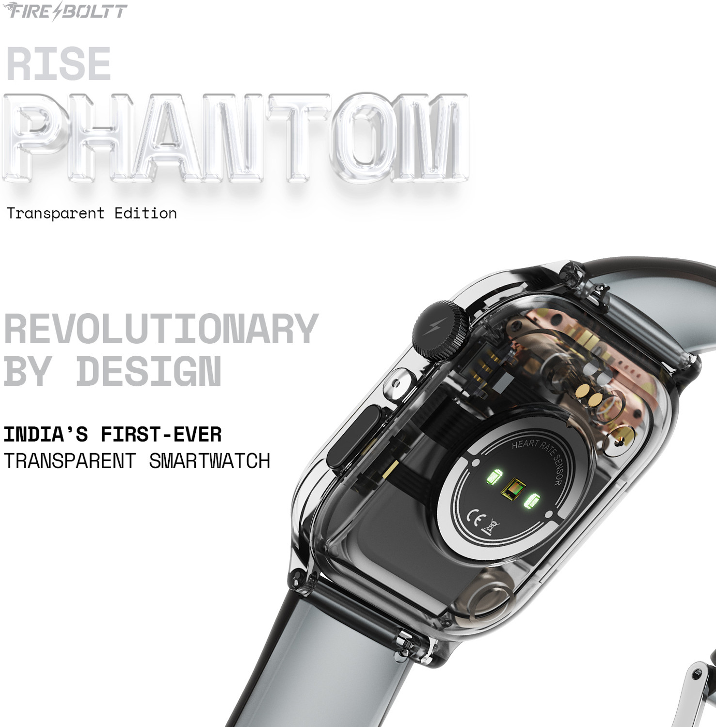 Image of Fire-Boltt Rise Phantom 1.85 Display Transparent Clear Body Design Rotating Button BT Call Smartwatch