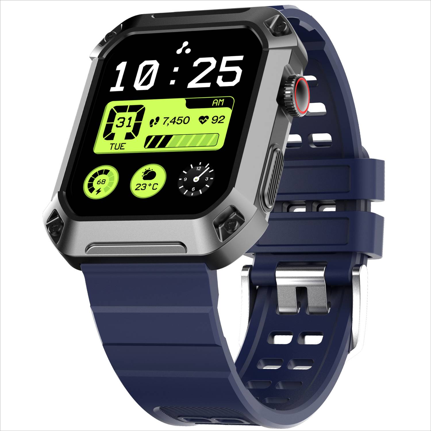 Ambrane Stud 1.85" Sporty Rugged Metal Body, 400 mAh, Uni Pair BT Calling Smartwatch