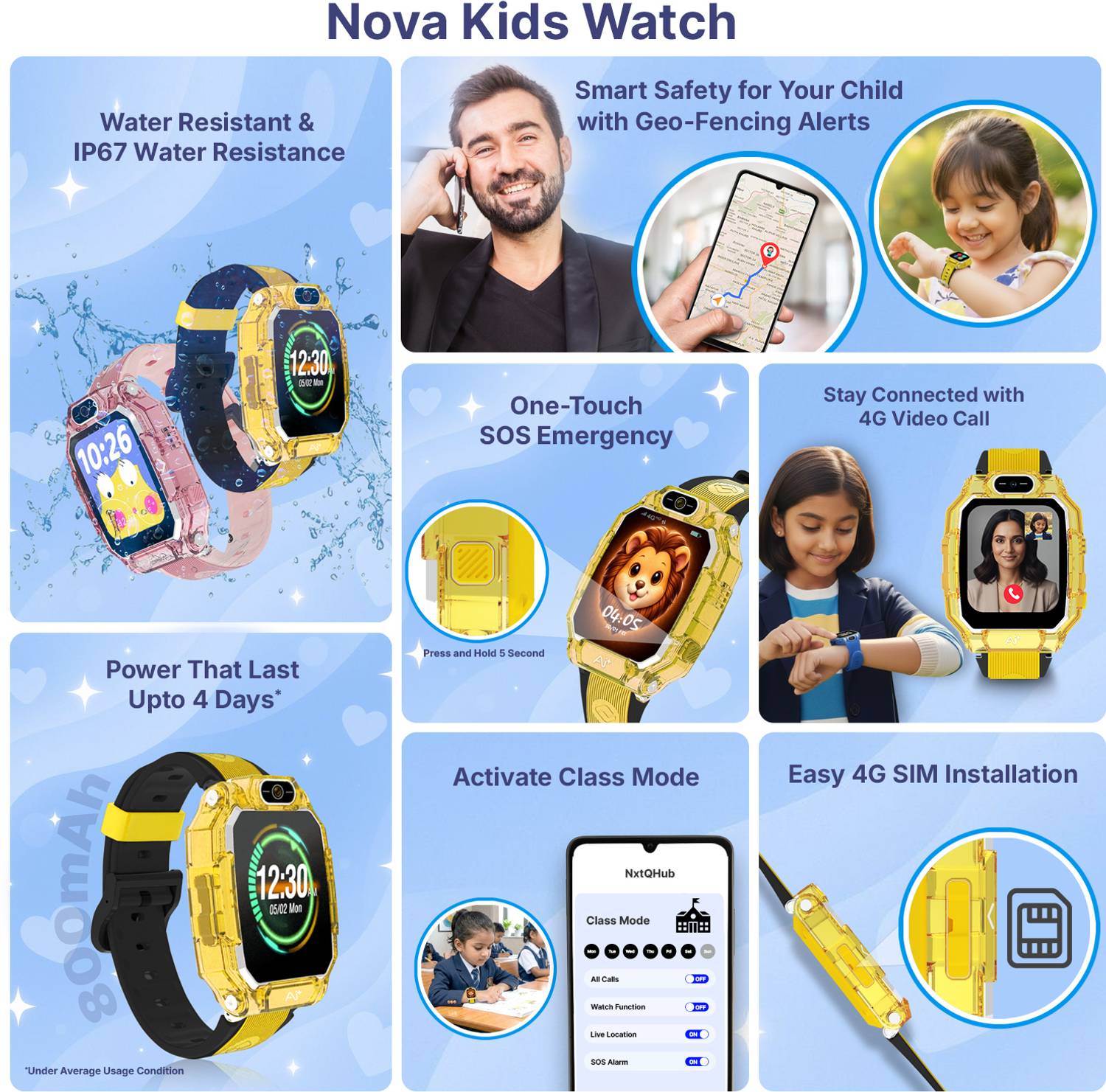 Ai+ NovaWatch Kids 4G Live GPS Video Call SOS Geo-Fencing Smartwatch - Image 2