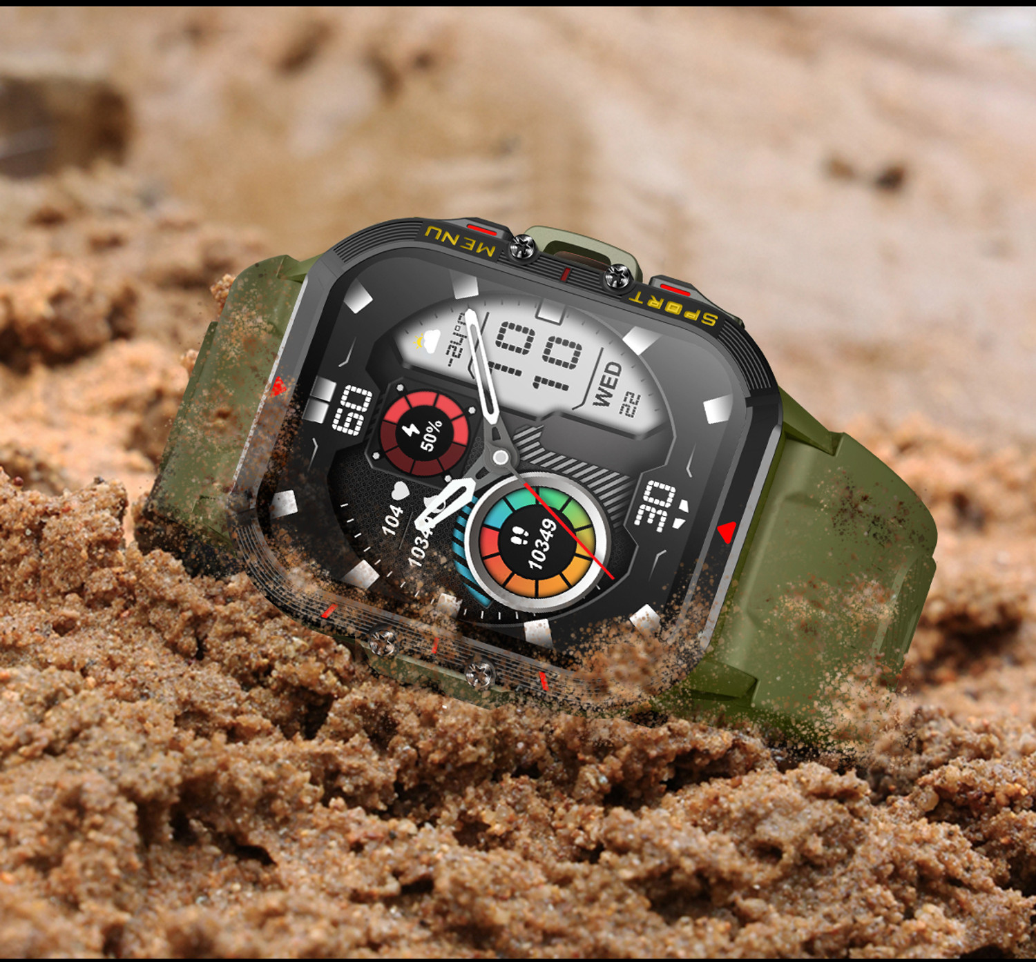 Image of Microflash Army Grade 1.96 inch HD Display Touch Screen Bluetooth Calling With 123 Sports Mode Smartwatch