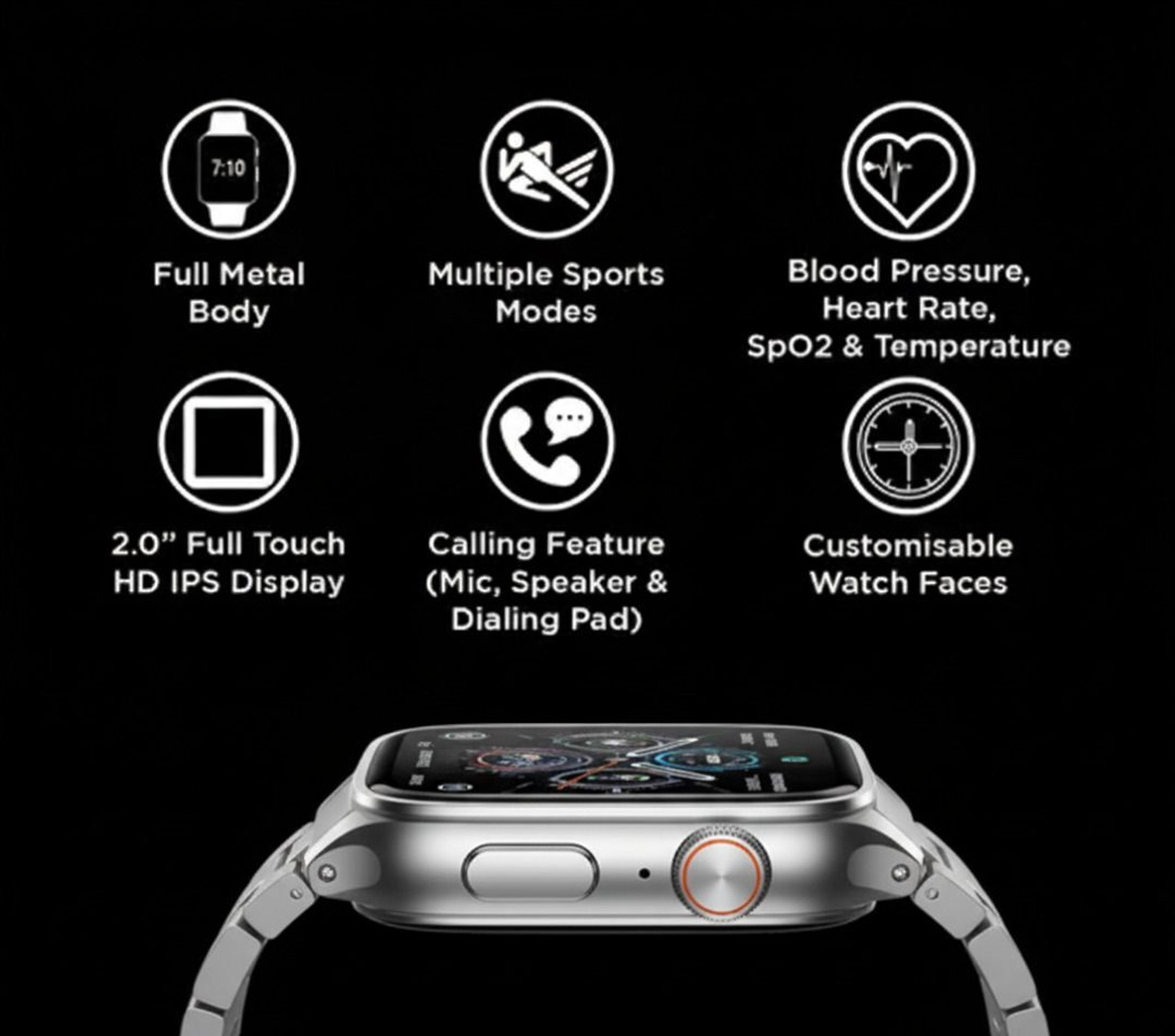 Image of Upakrt Bluetooth Calling Stainless Steel Silver Smartwatch for men & women Smartwatch Smartwatch