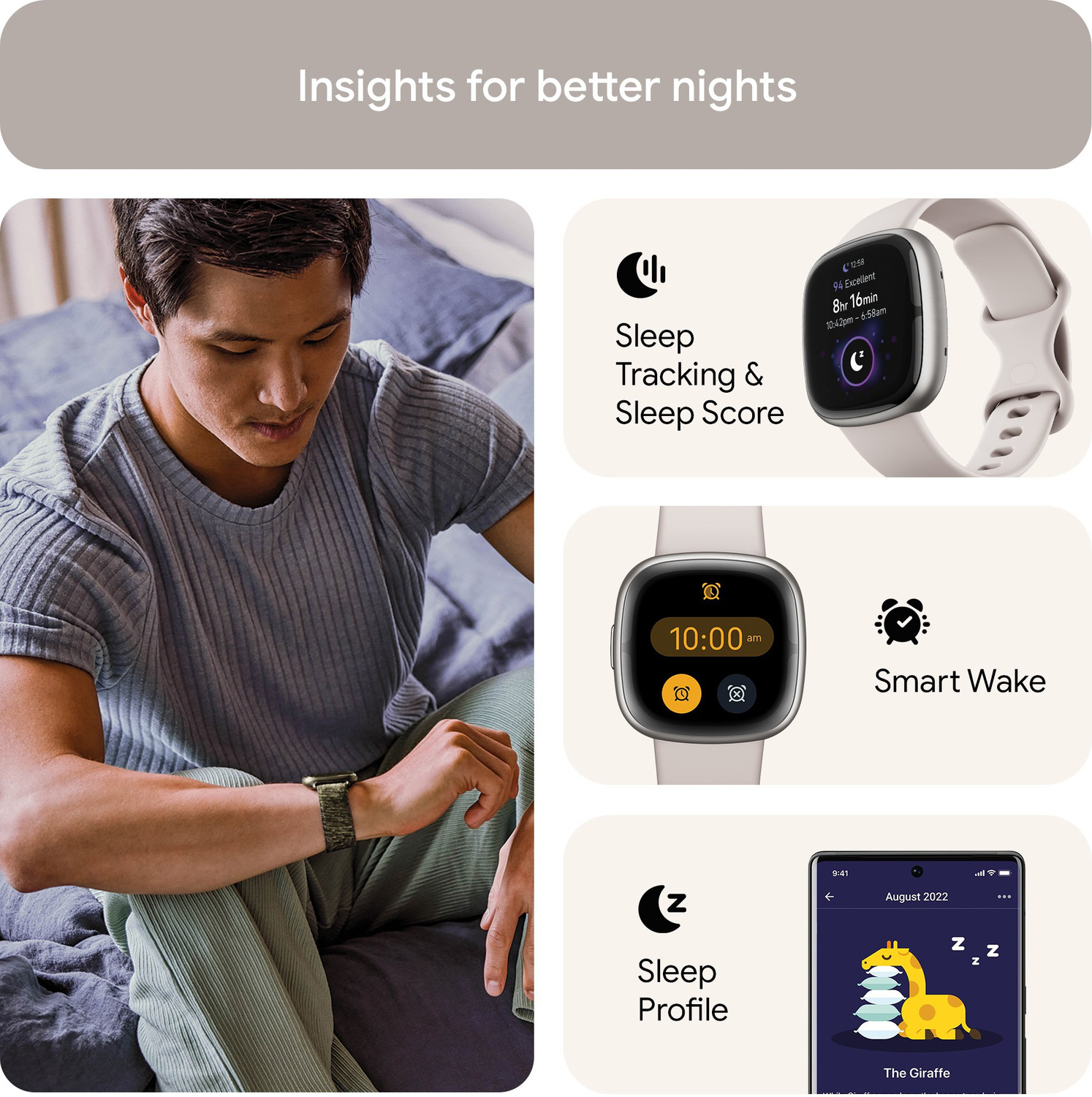 Image of FITBIT Sense 2 Health & Fitness Watch (Lunar White / Platinum Aluminium) Smartwatch