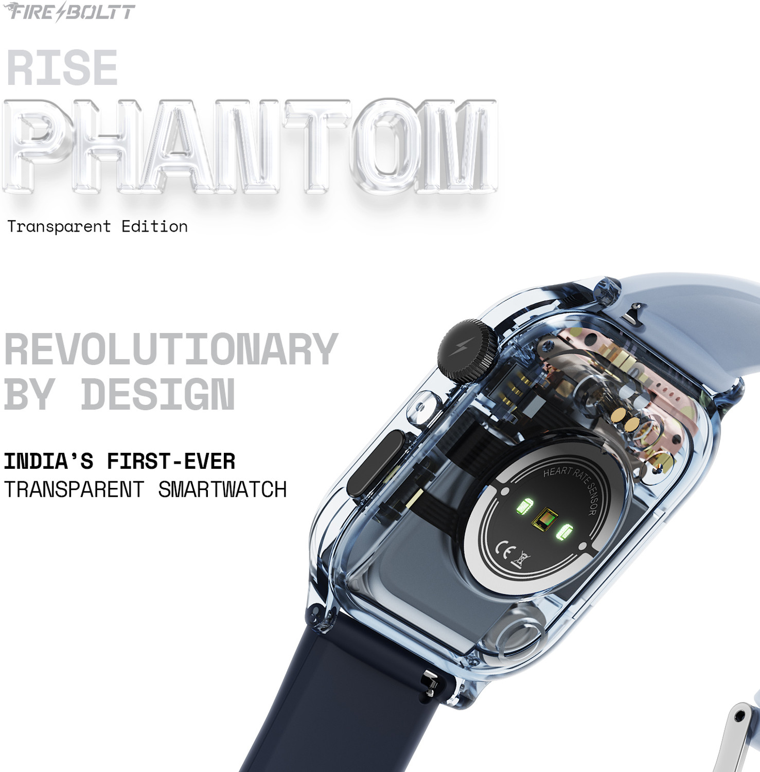 Image of Fire-Boltt Rise Phantom 1.85 Display Transparent Clear Body Design Rotating Button BT Call Smartwatch