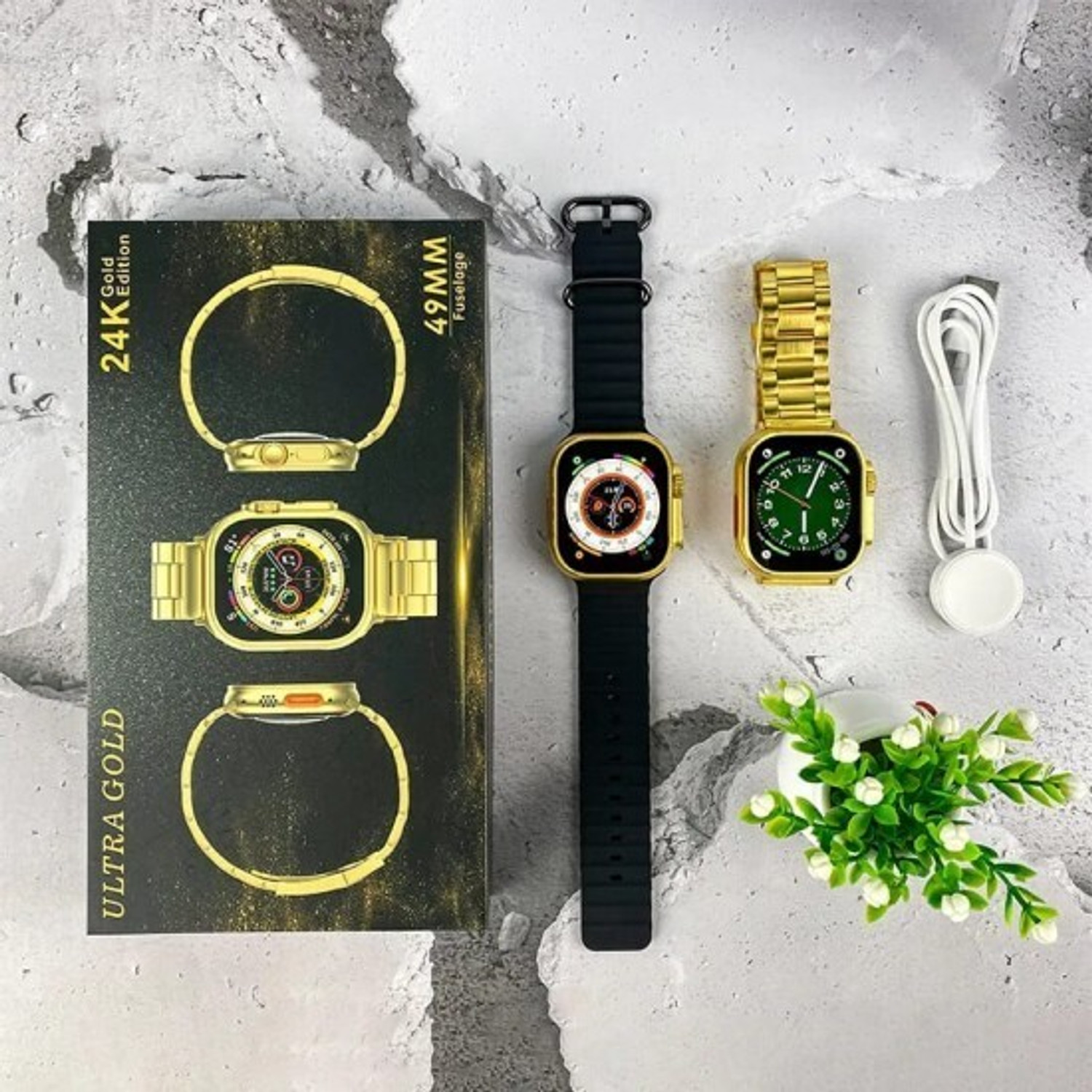 Image of TAXTURE S9 Ultra Gold smartwatch with two strap Wireless charger and Bluetooth calling Smartwatch