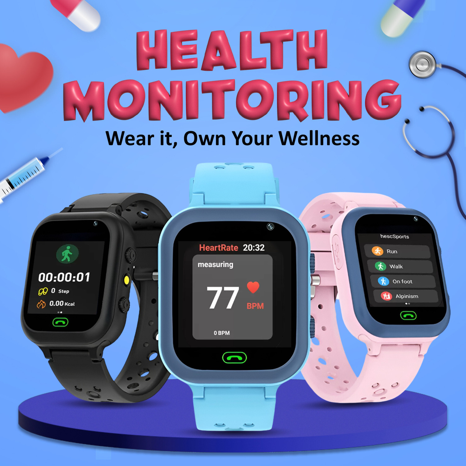 Image of GameSir 4G Touchscreen Smart Watch Toy Selfie Cam Learning Games Alarm Calculator Child Smartwatch