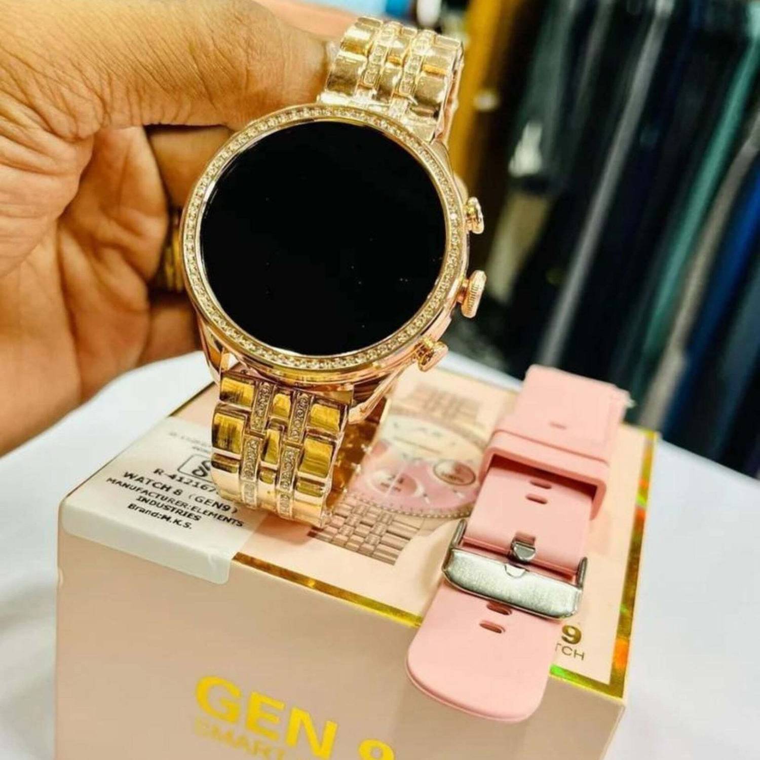 RISHI ENTERPRISES Trendy latest Gen9 smartwatch, Golden & Pink st