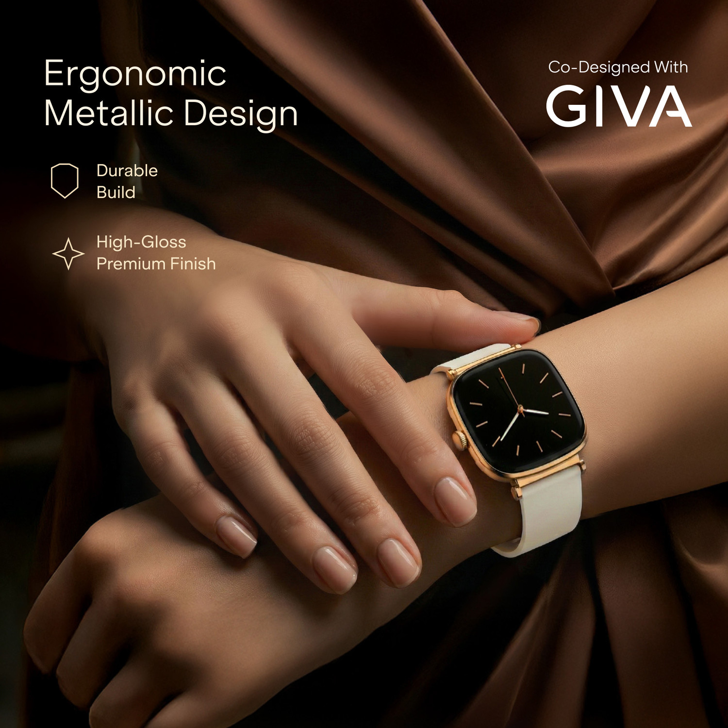 Image of boAt Chrome Ivory, Designed by GIVA, 1.7 inch AMOLED, 1000 nits, Premium Metal Body Smartwatch