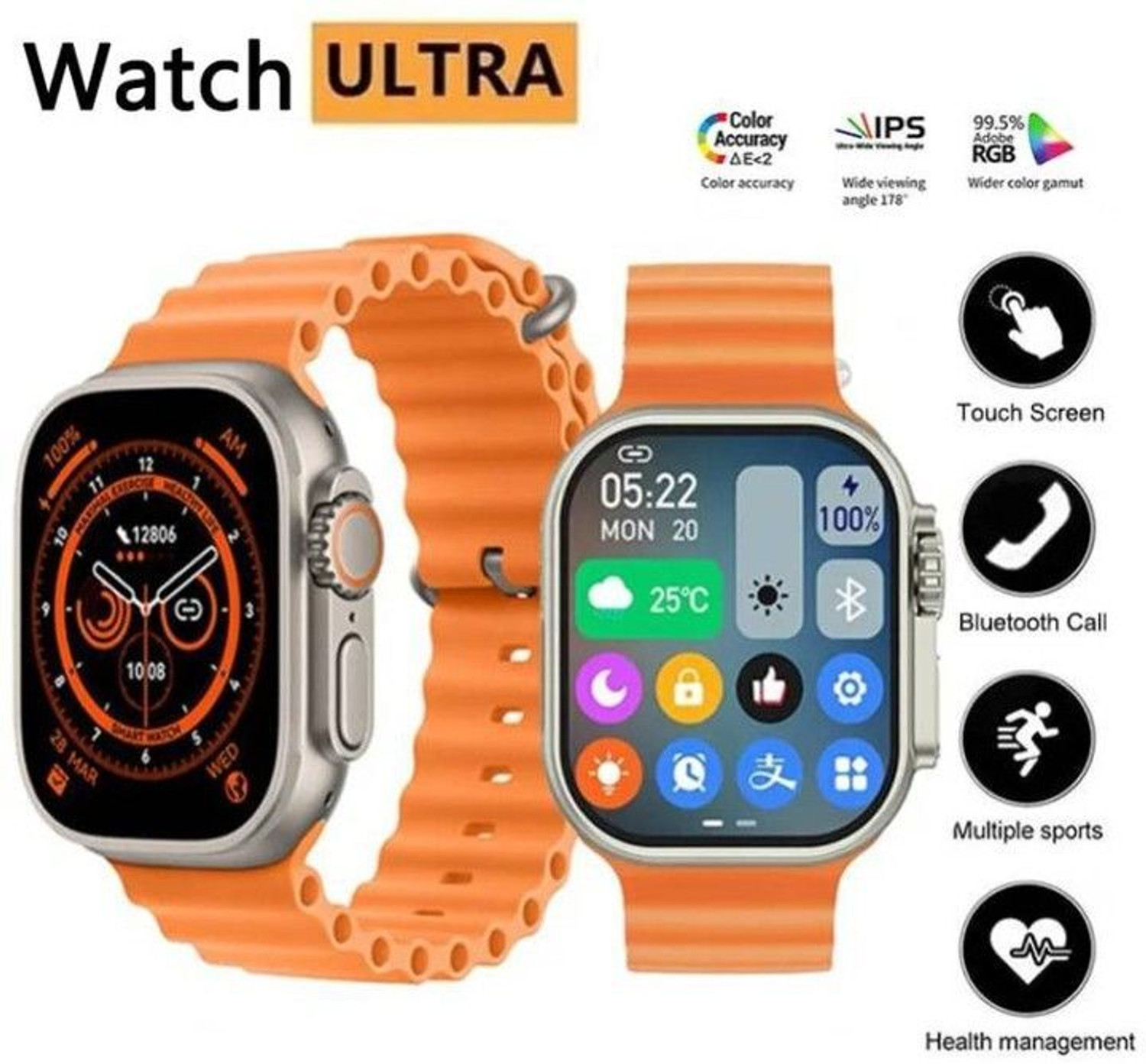 Image of Onikuma T800 BT watch 2in Big Screen Sunlight Proof Display Music Play Insta WA Notifier Smartwatch