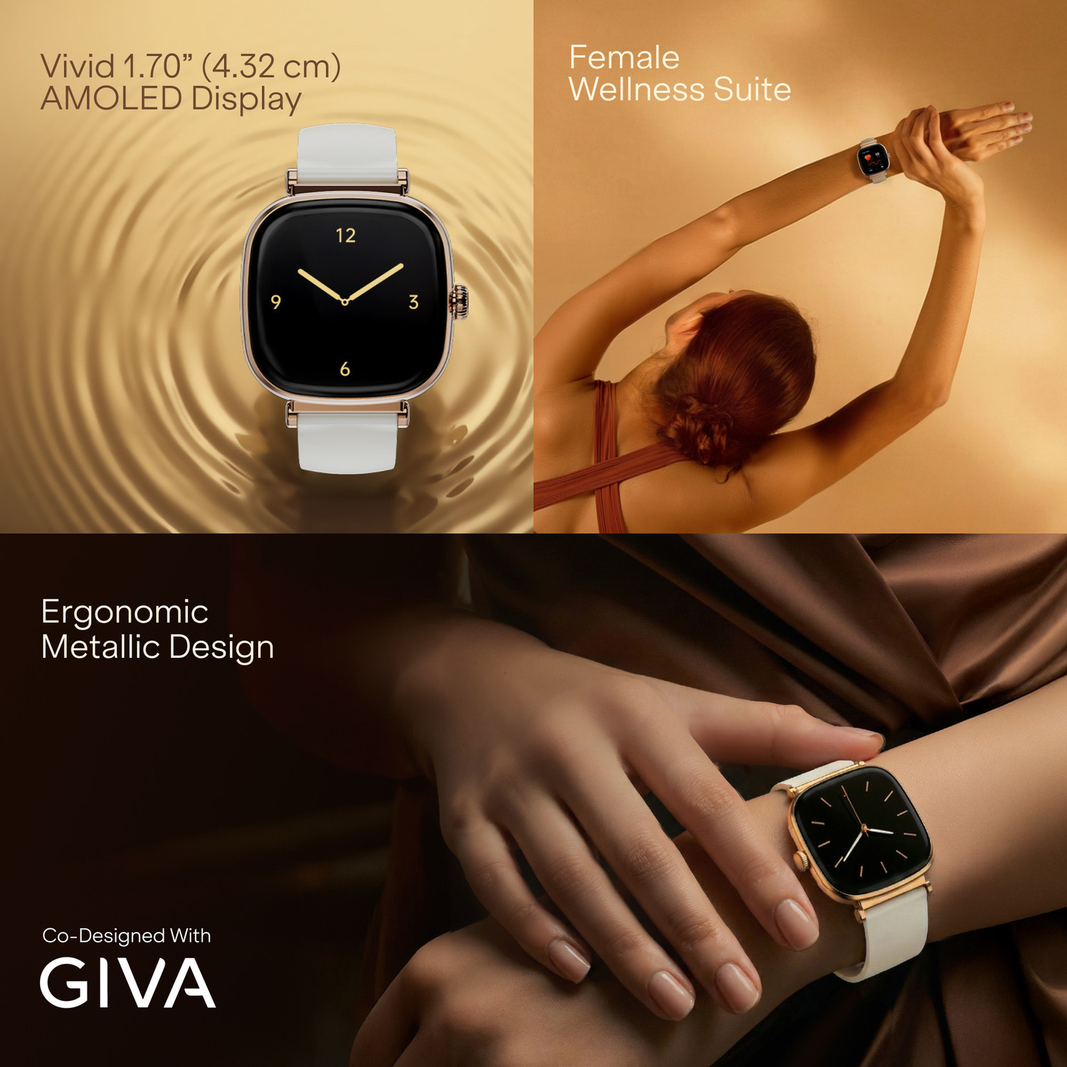 Image of boAt Chrome Ivory, Designed by GIVA, 1.7 inch AMOLED, 1000 nits, Premium Metal Body Smartwatch