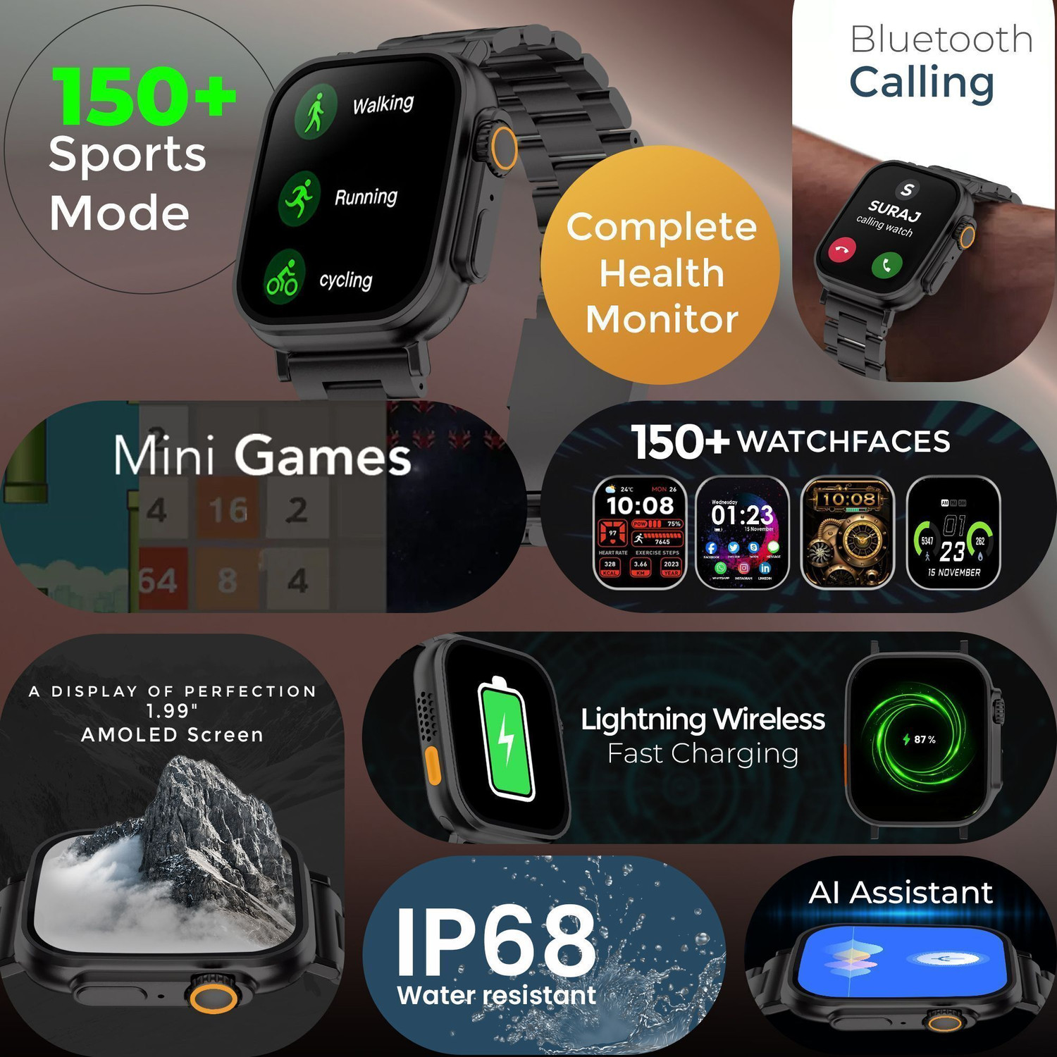 Image of Melbon BT Calling Smartwatch 1.99 inch TFT Display | Premium Look | 150+ Cloud Watch Faces Smartwatch
