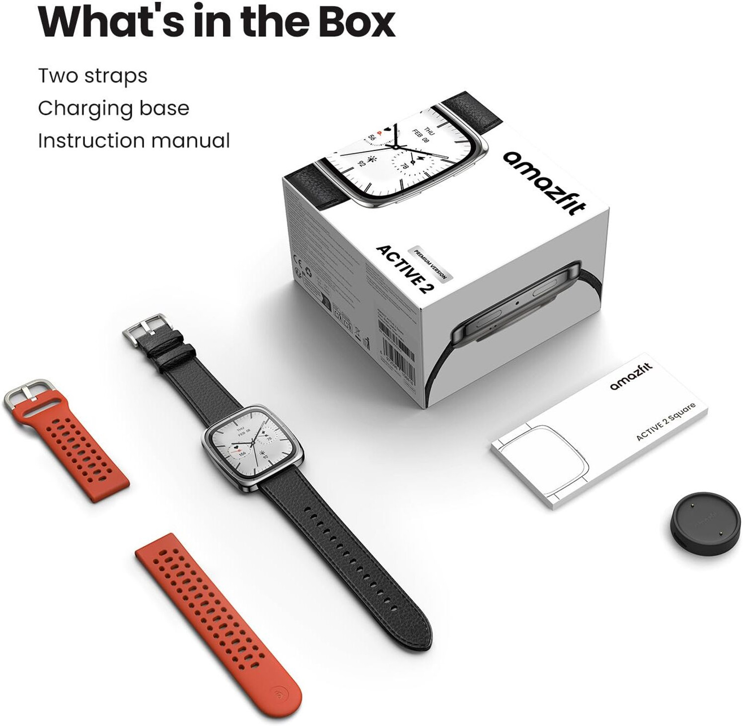 Image of AMAZFIT Active 2 Square, 1.75 AMOLED Display, BT Calling, GPS, 10-Day Battery, 5 ATM Smartwatch