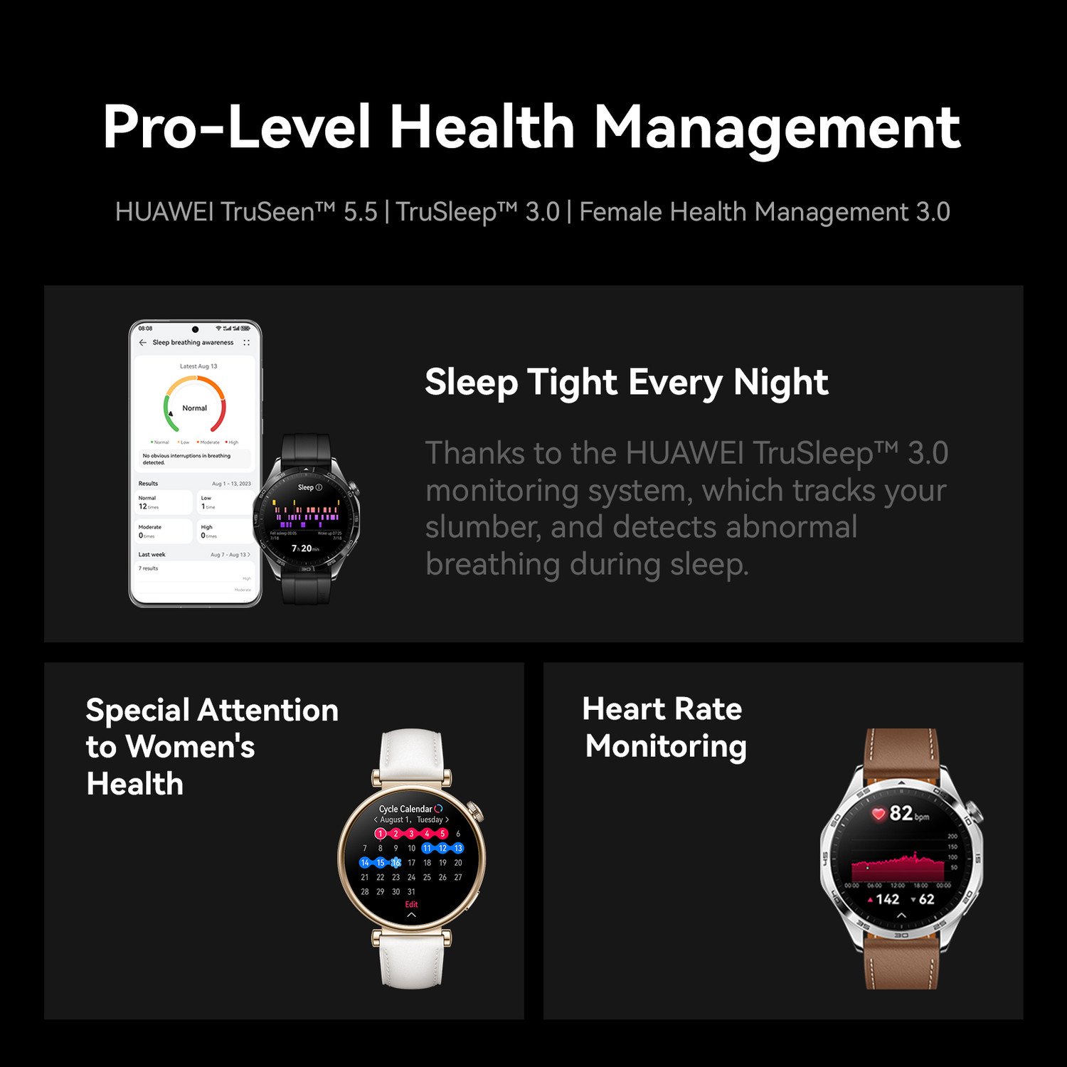 Image of Huawei Watch GT4 46mm 14 Days Battery Life, TruSeen Tech for 24 /7 Health Monitoring Smartwatch