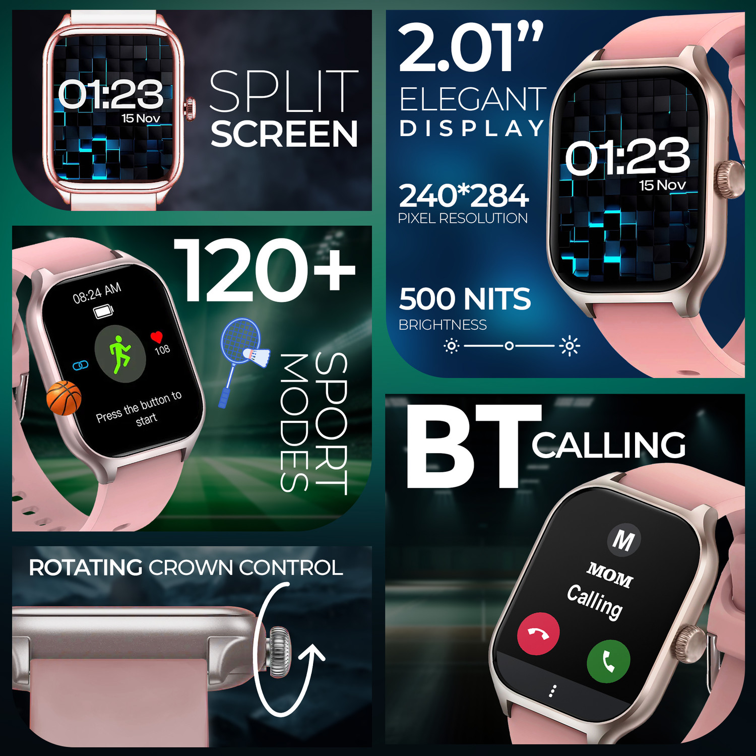 Image of GameSir H9 Pink-A1 Full Screen Touch Watch Specially Made for Girl & Women Smartwatch