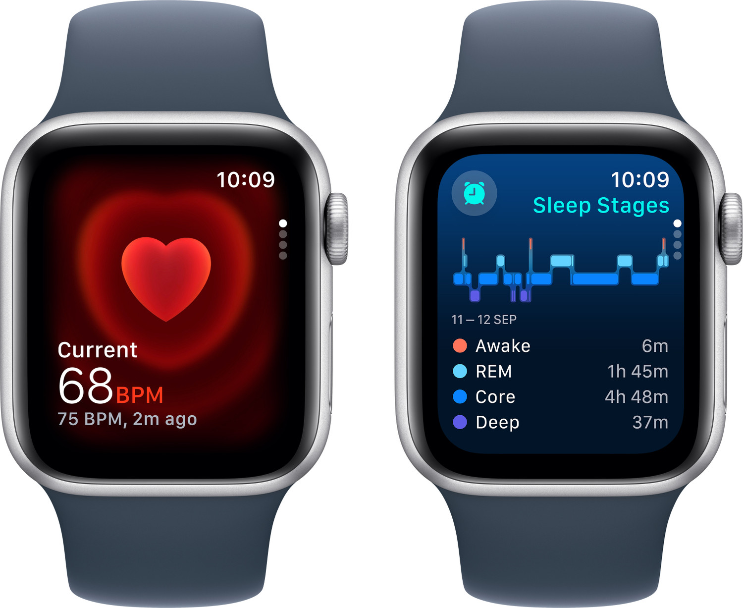 Image of Apple Watch SE GPS 40mm Silver Aluminium Case with Storm Blue Sport Band - M /L