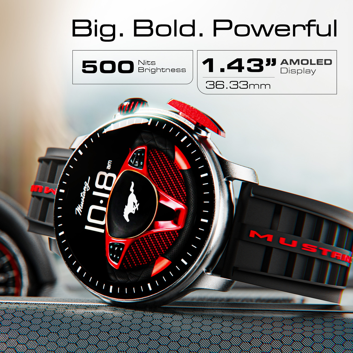 Image of GOBOULT Mustang Racer 1.43 inch AMOLED, Premium Crown, Working Paddler, AI Coach, AOD, IP67 Smartwatch