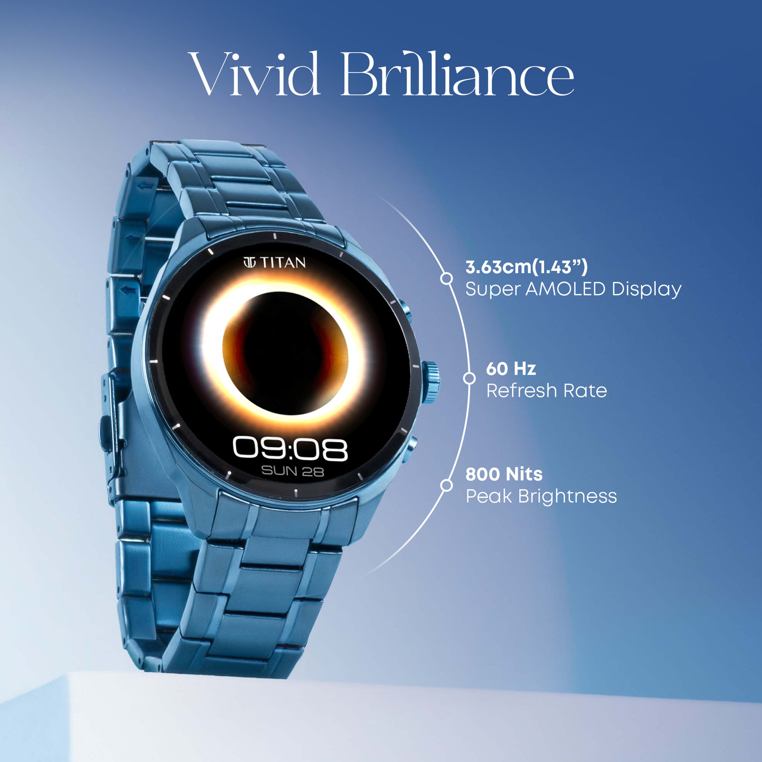 Image of Titan Heritage 1.43'' AMOLED|60Hz|Stainless Steel|BT Calling|Working Crown|3D UI|Mens Smartwatch