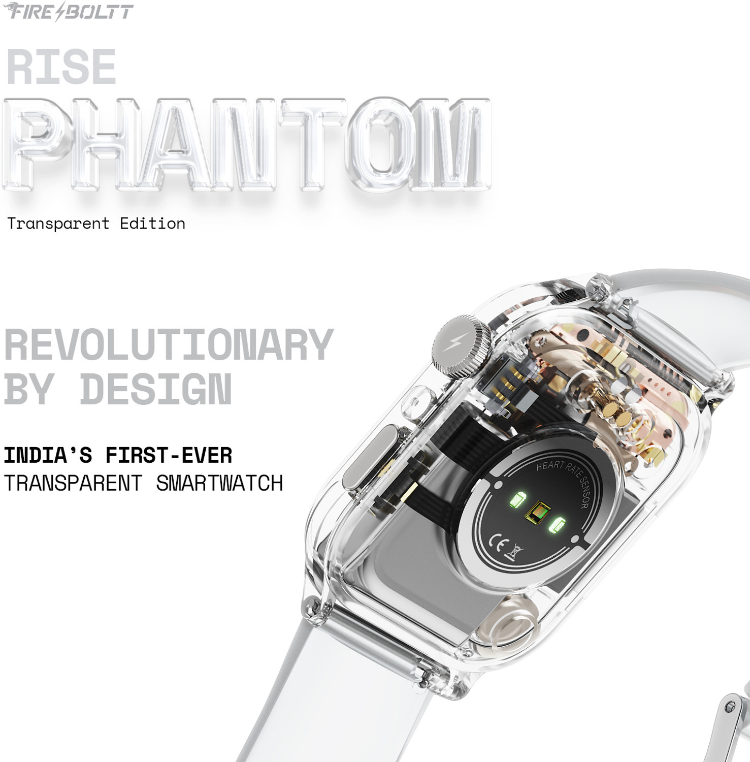 Image of Fire-Boltt Rise Phantom 1.85 Display Transparent Clear Body Design Rotating Button BT Call Smartwatch