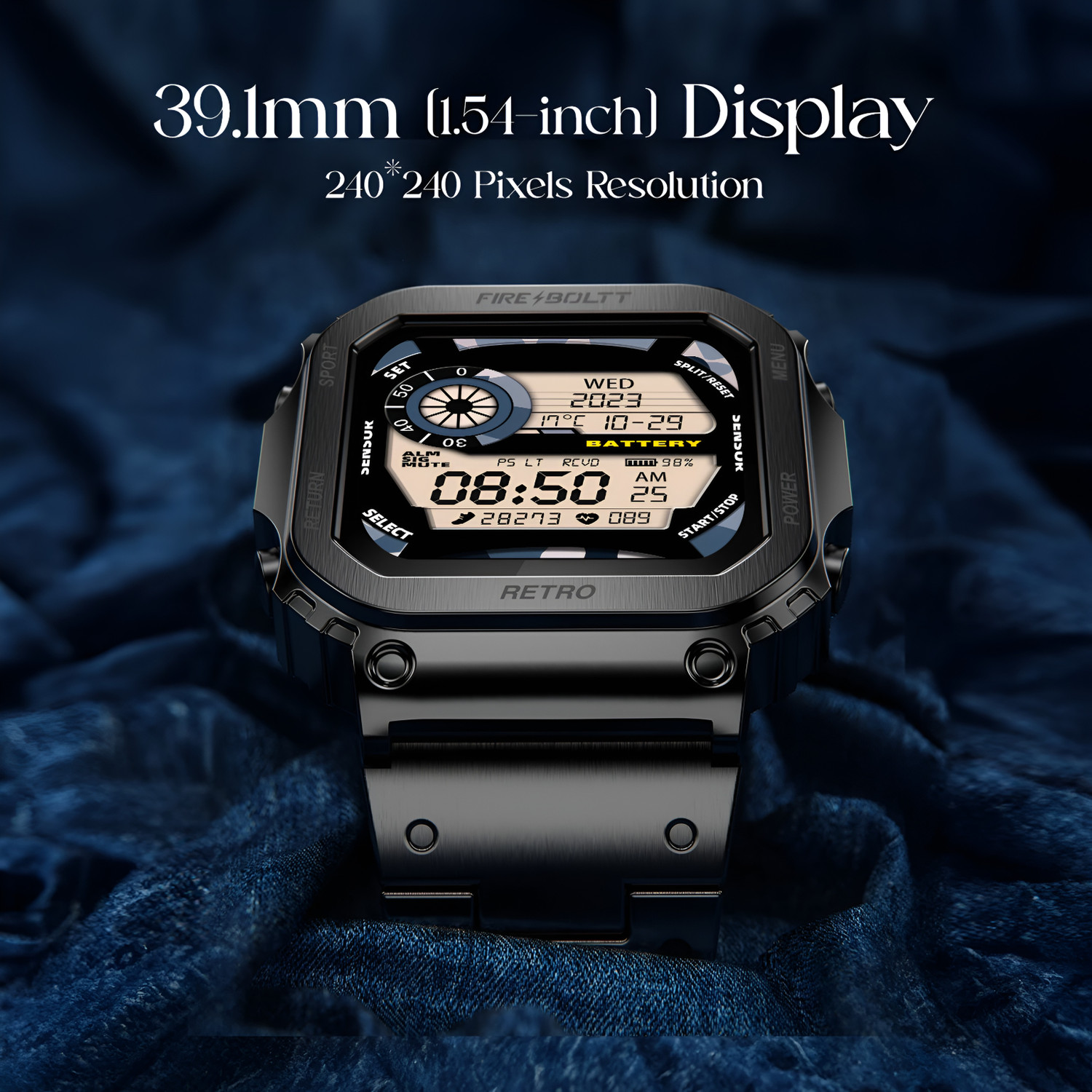 Image of fire boltt Retro 39.1mm (1.54) Display, Bluetooth call, Voice Assistance, Steel Straps Smartwatch