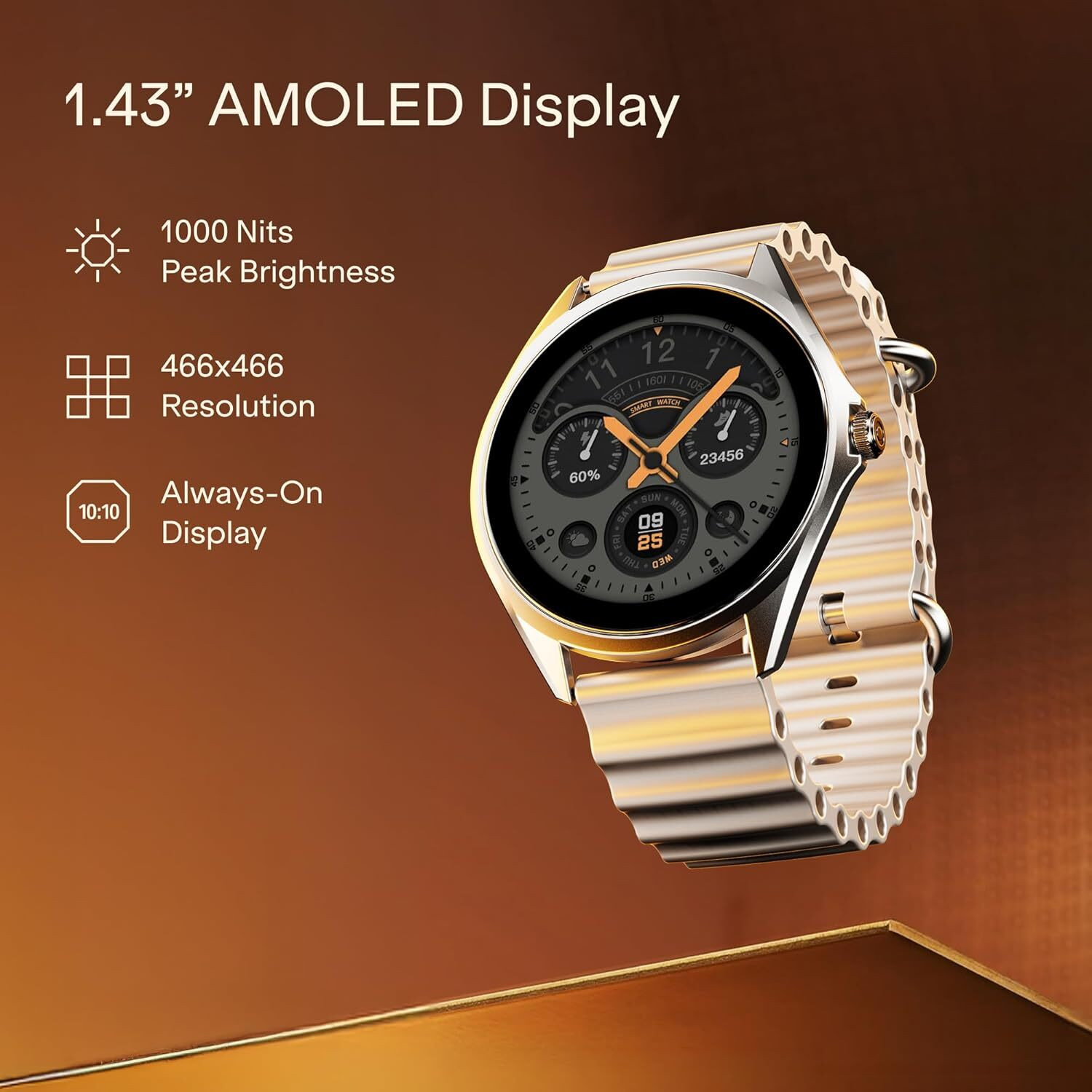 Image of boAt Ultima Aeris 1.43 inchAMOLED, 1000 nits,Slim 8mm Metal Body, Auto HR&SpO2 Monitoring Smartwatch