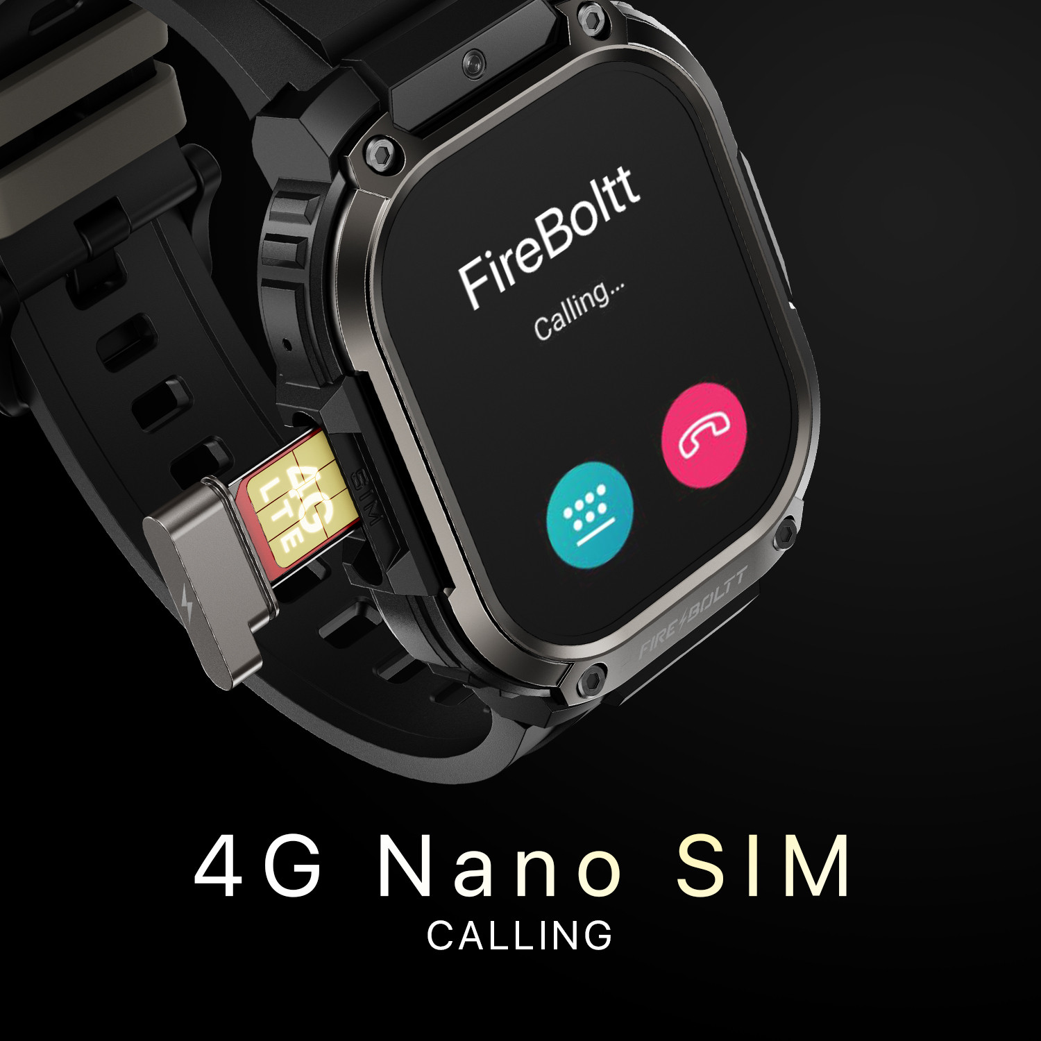 Image of Fire-Boltt Clickk 54.1mm (2.12 inch) AMOLED Display, Front Camera, Nano SIM Slot, 1000mAh Smartwatch