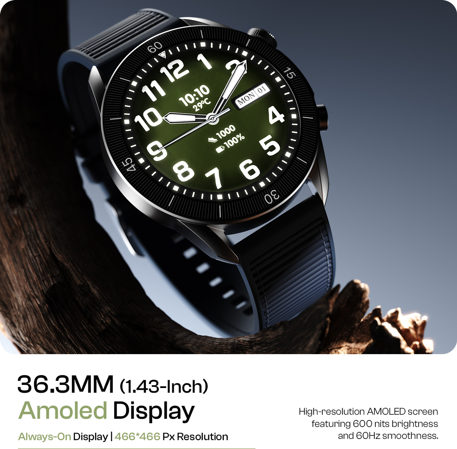 Image of Fire-Boltt Legacy Force 1.43 inch AMOLED Nylon Fluoroelastomer Hybrid Strap Rotating Crown Smartwatch