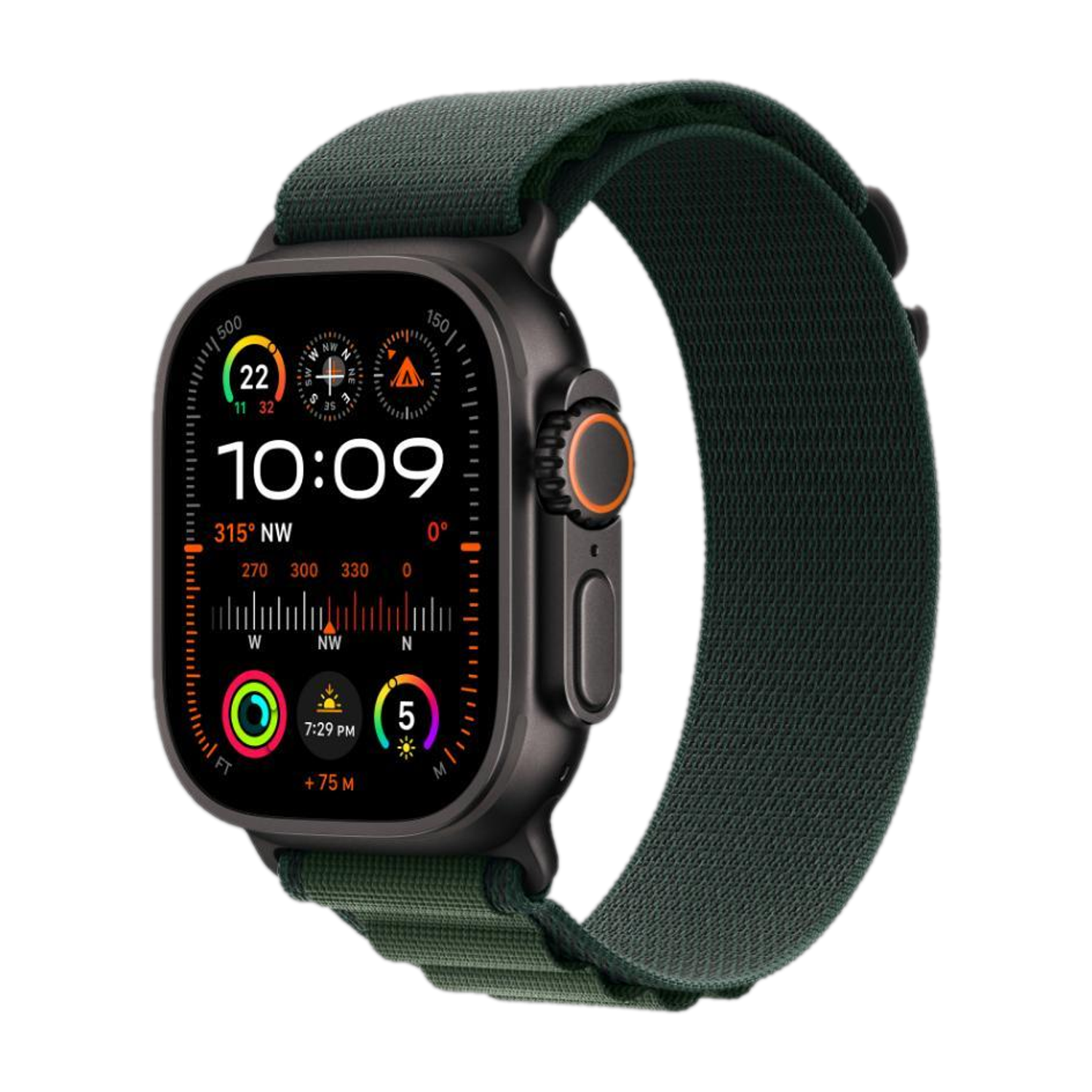 Image of Apple Watch Ultra 2 GPS + Cellular 49mm Black Titanium with Dark Green Alpine Loop - S