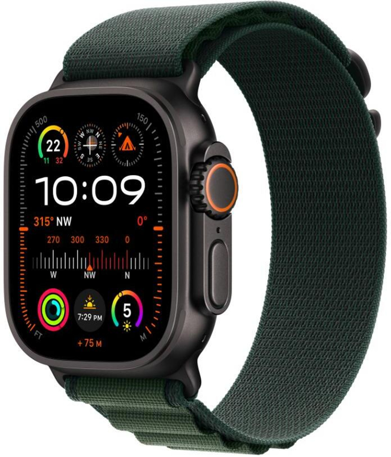 Image of Apple Watch Ultra 2 GPS + Cellular 49mm Black Titanium with Dark Green Alpine Loop