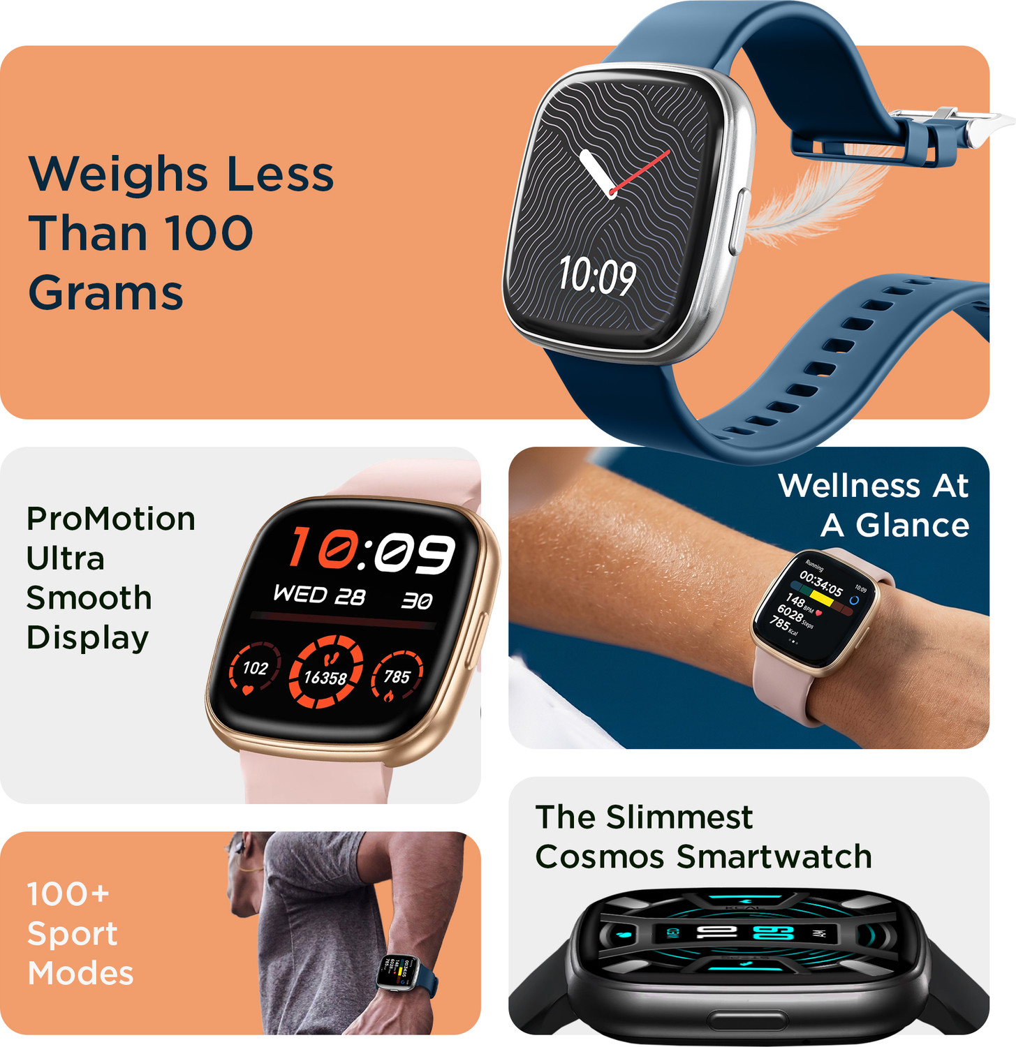 Image of Pebble Cosmos Air Ultra Slim Dial, Premium Design, HD Display, BT Calling, Health Suite Smartwatch