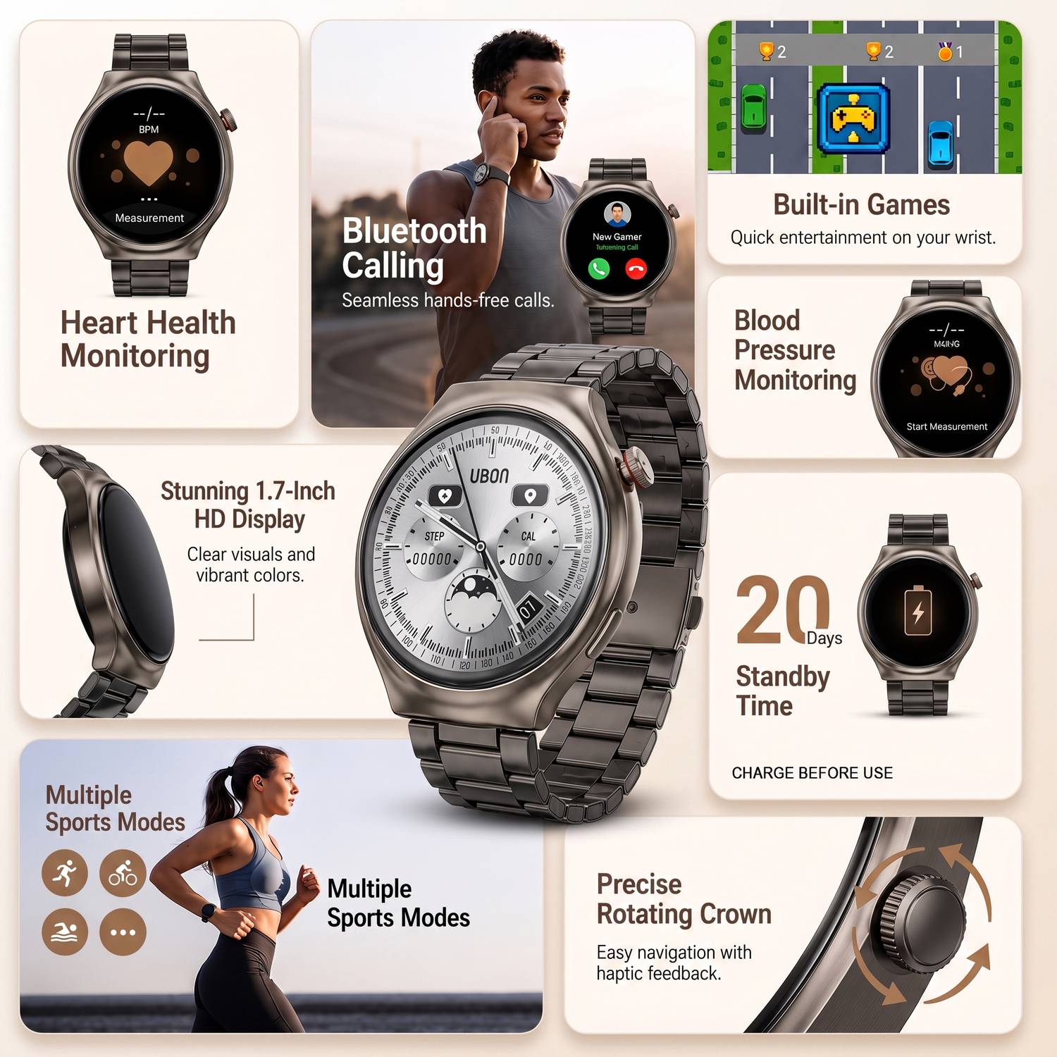 Ubon Boss Pro Round Smart Watch SW171 - Image 3