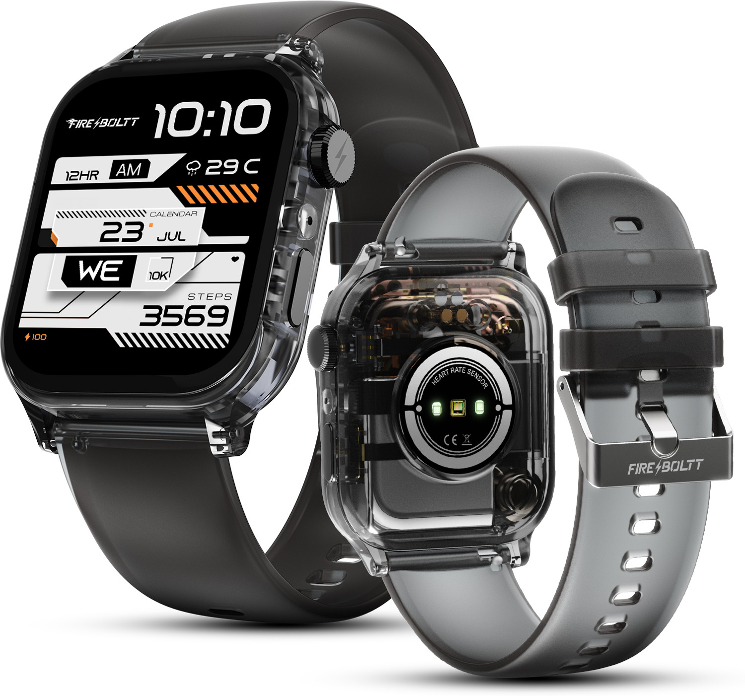 Image of Fire-Boltt Rise Phantom 1.85 Display Transparent Clear Body Design Rotating Button BT Call Smartwatch