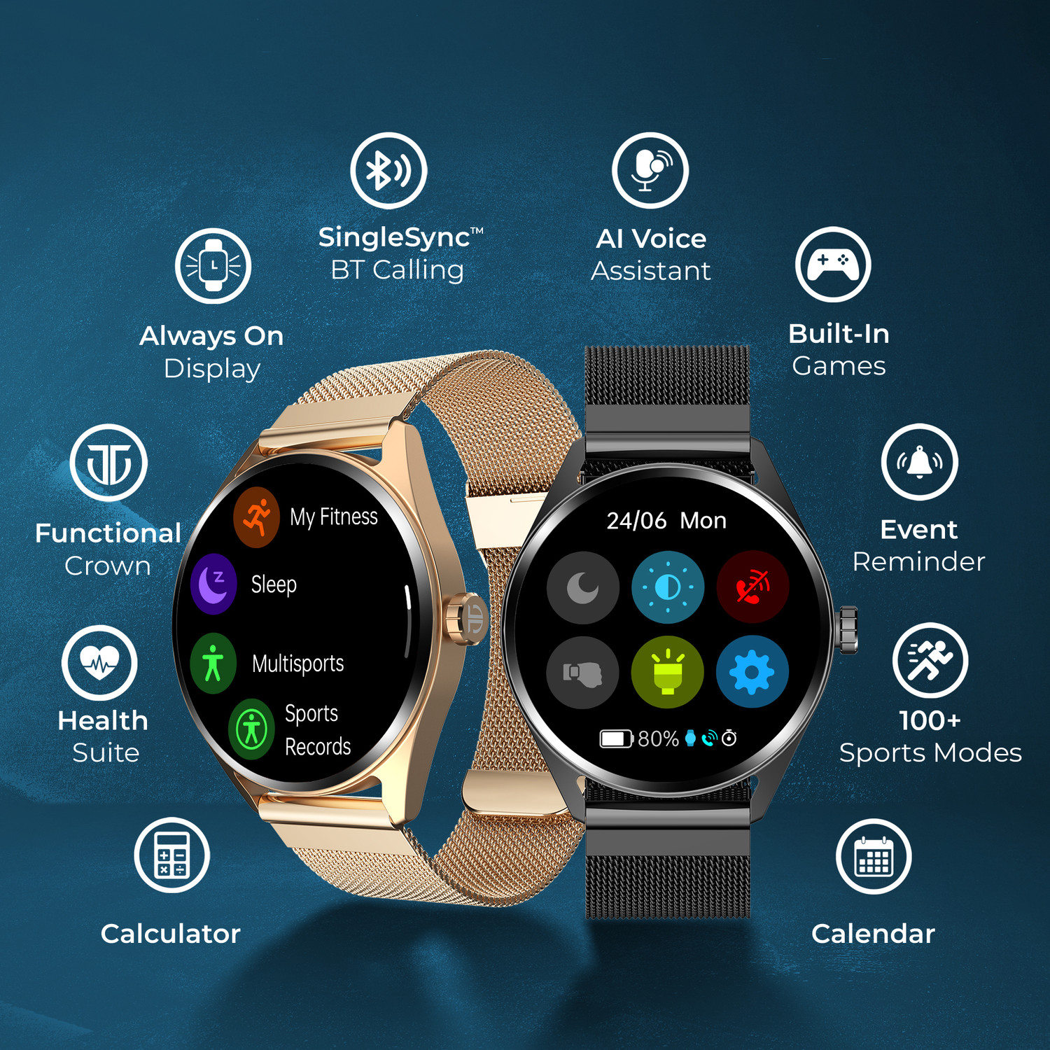 Image of Titan Crest-1.43''|Premium Design|AMOLED|AOD|Working Crown|BT Calling|Fast Charge|IP68 Smartwatch